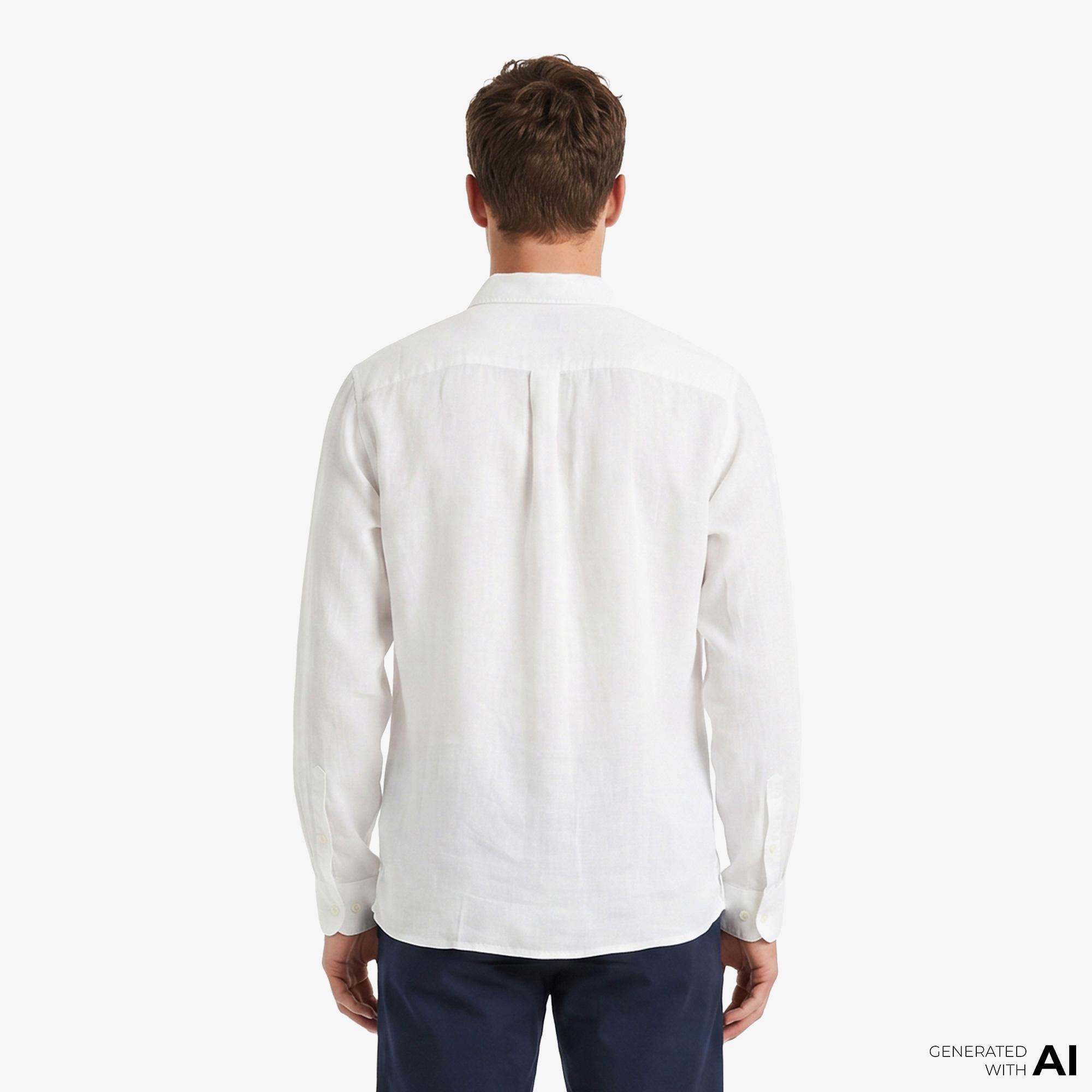 Calvin Klein Solid Linen Classic Erkek Beyaz Gömlek