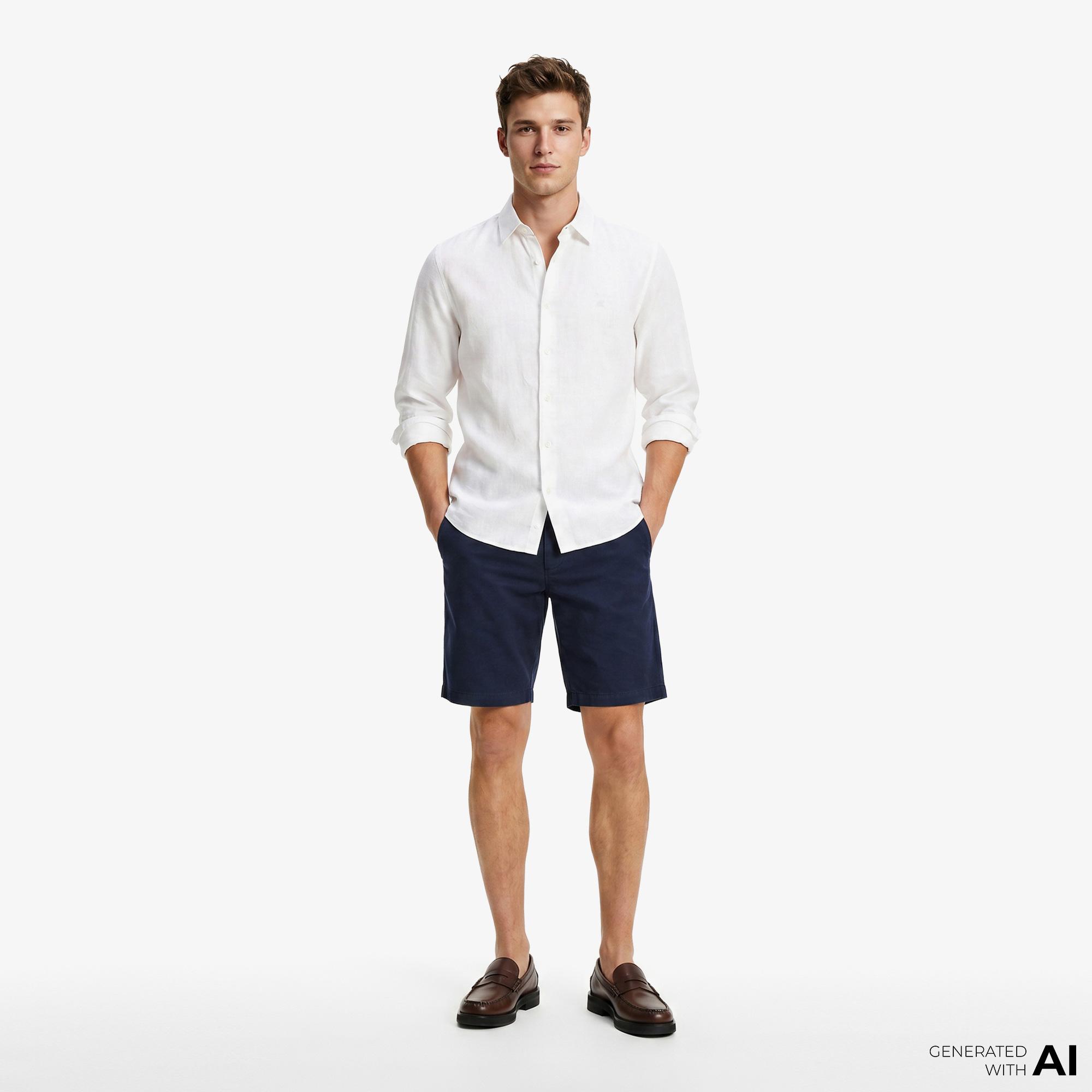 Calvin Klein Solid Linen Classic Erkek Beyaz Gömlek