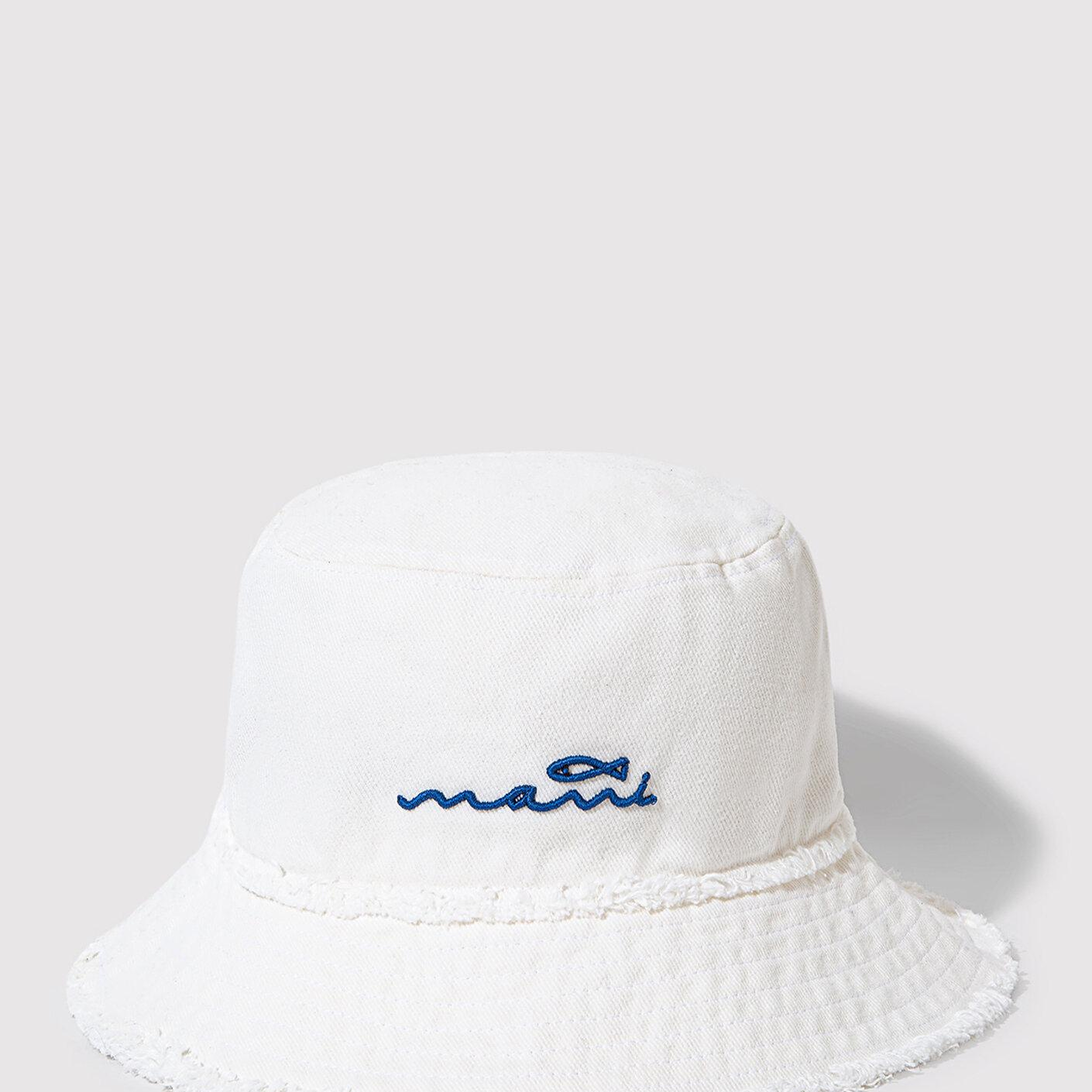 Mavi Mavi Nakışlı Beyaz Bucket Şapka 1913102-620