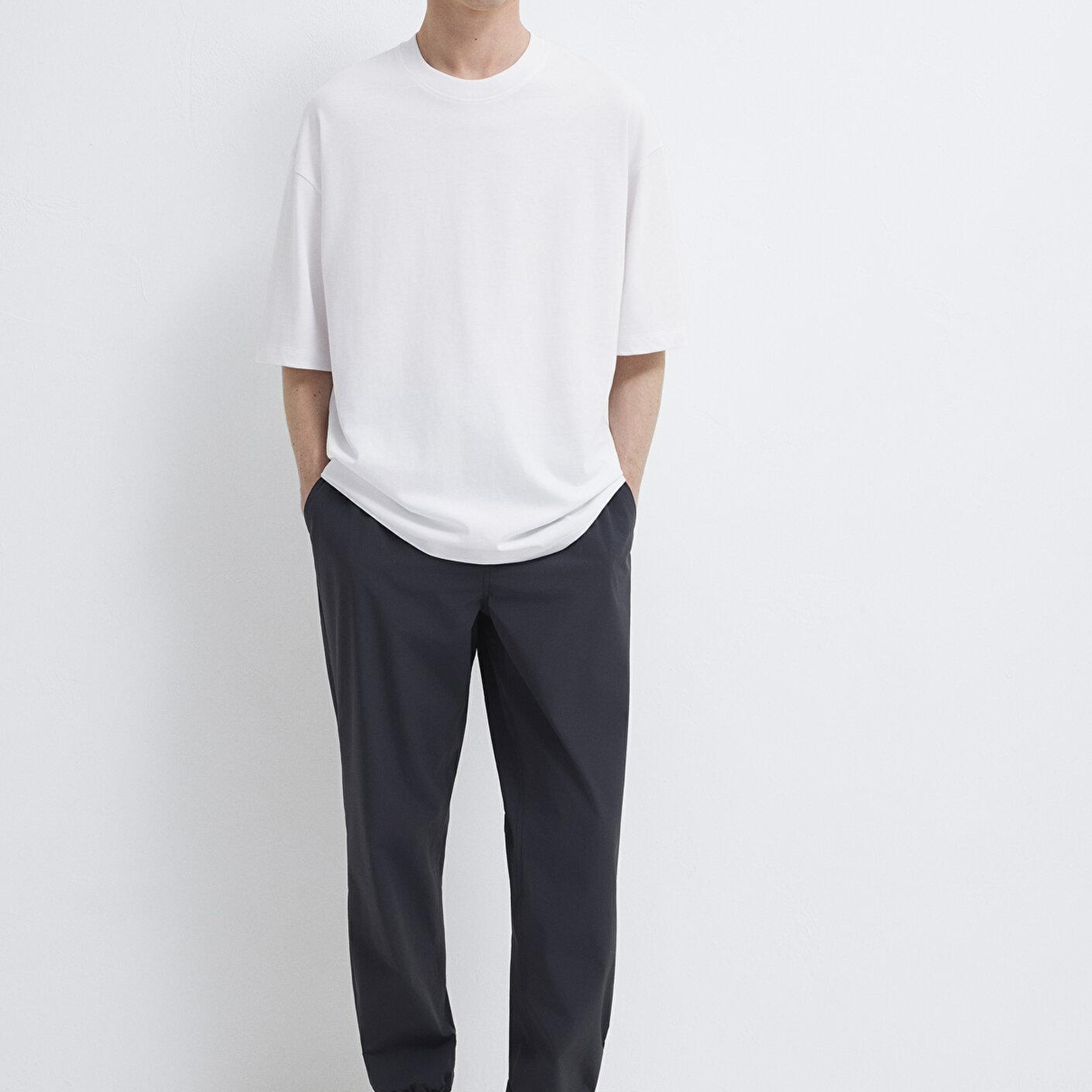 Mavi Bisiklet Yaka Beyaz Basic Tişört Oversize / Geniş Kesim 0613113-620