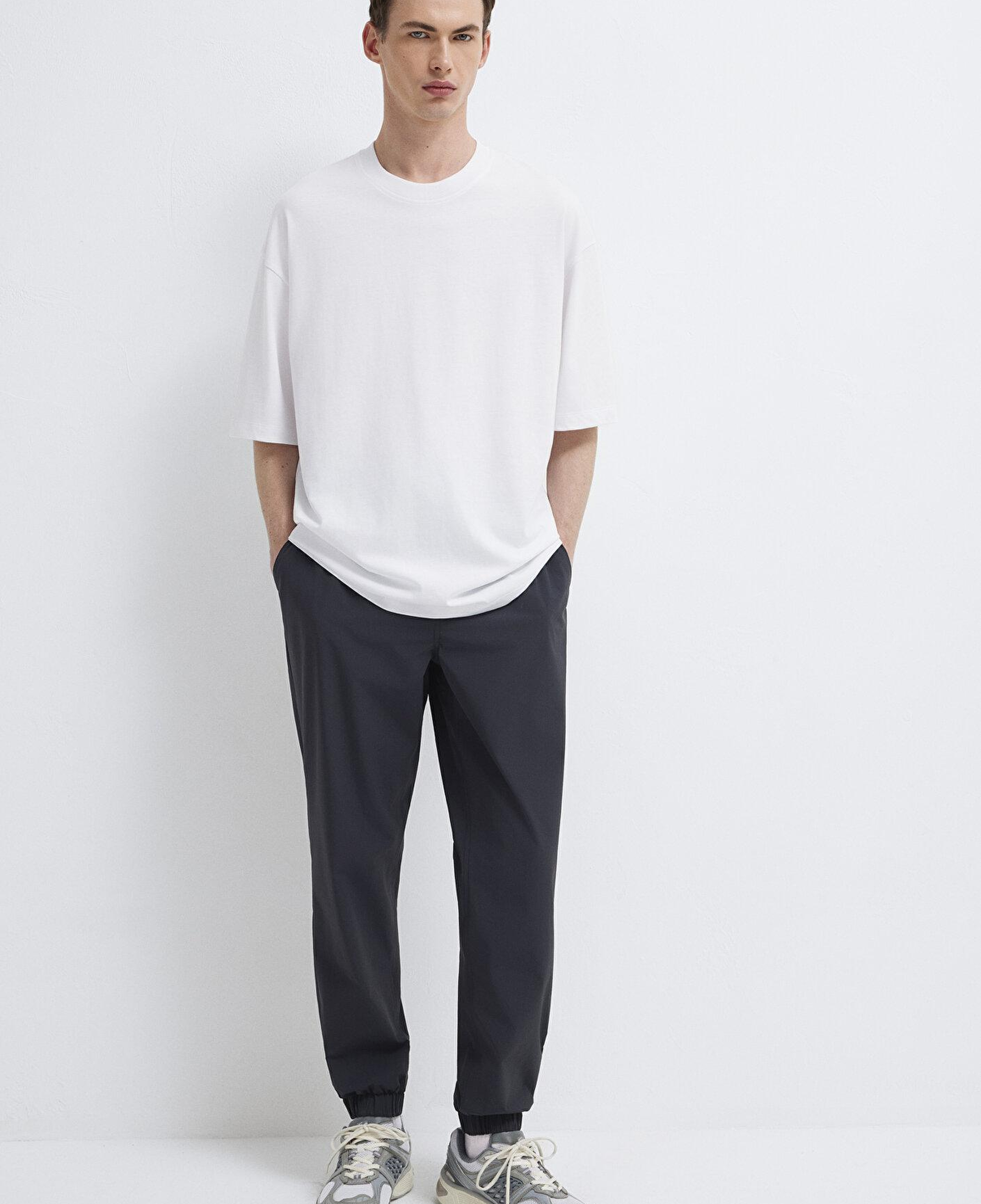 Mavi Bisiklet Yaka Beyaz Basic Tişört Oversize / Geniş Kesim 0613113-620
