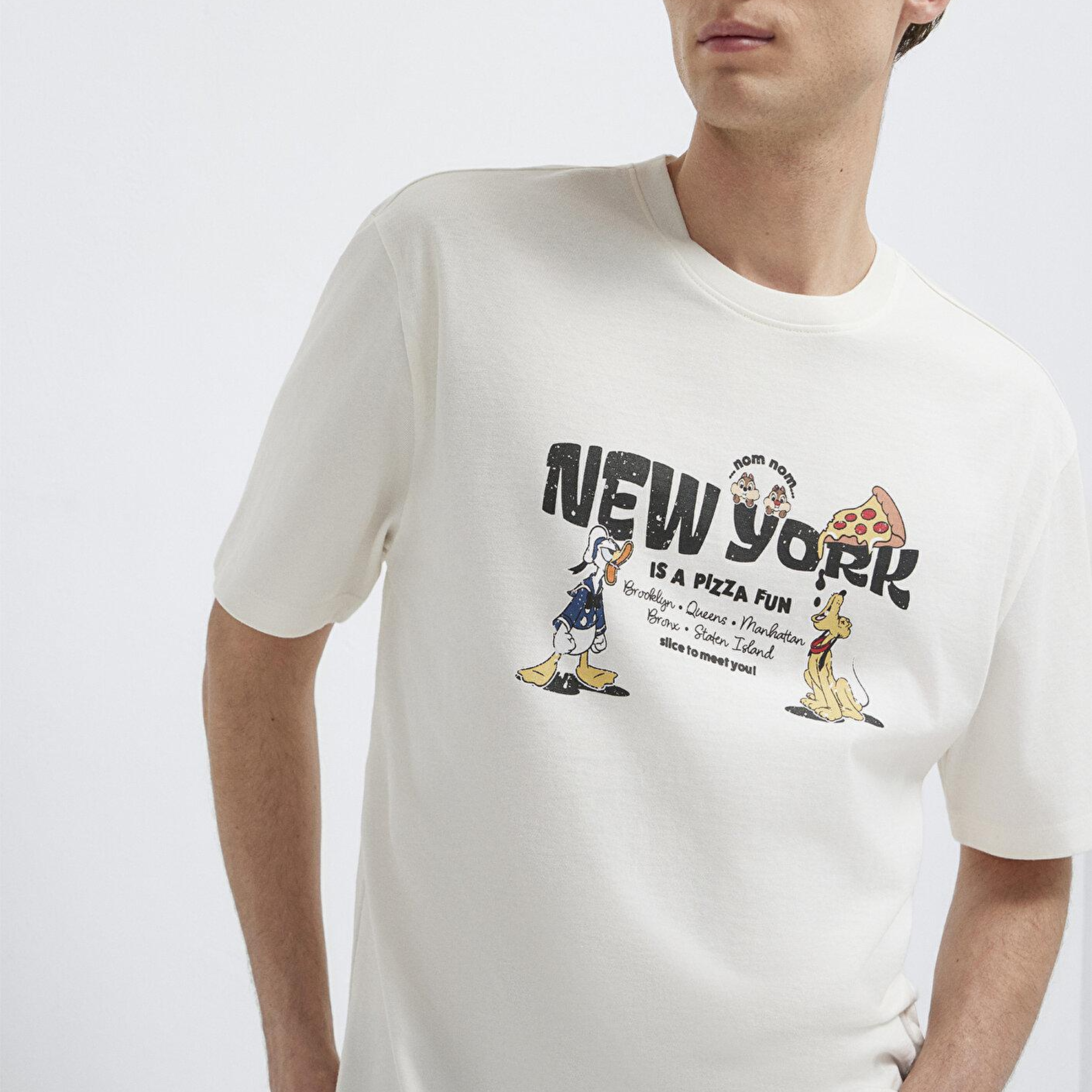 Mavi Newyork Baskılı Ekru Tişört Loose Fit / Bol Rahat Kesim 0613206-70057
