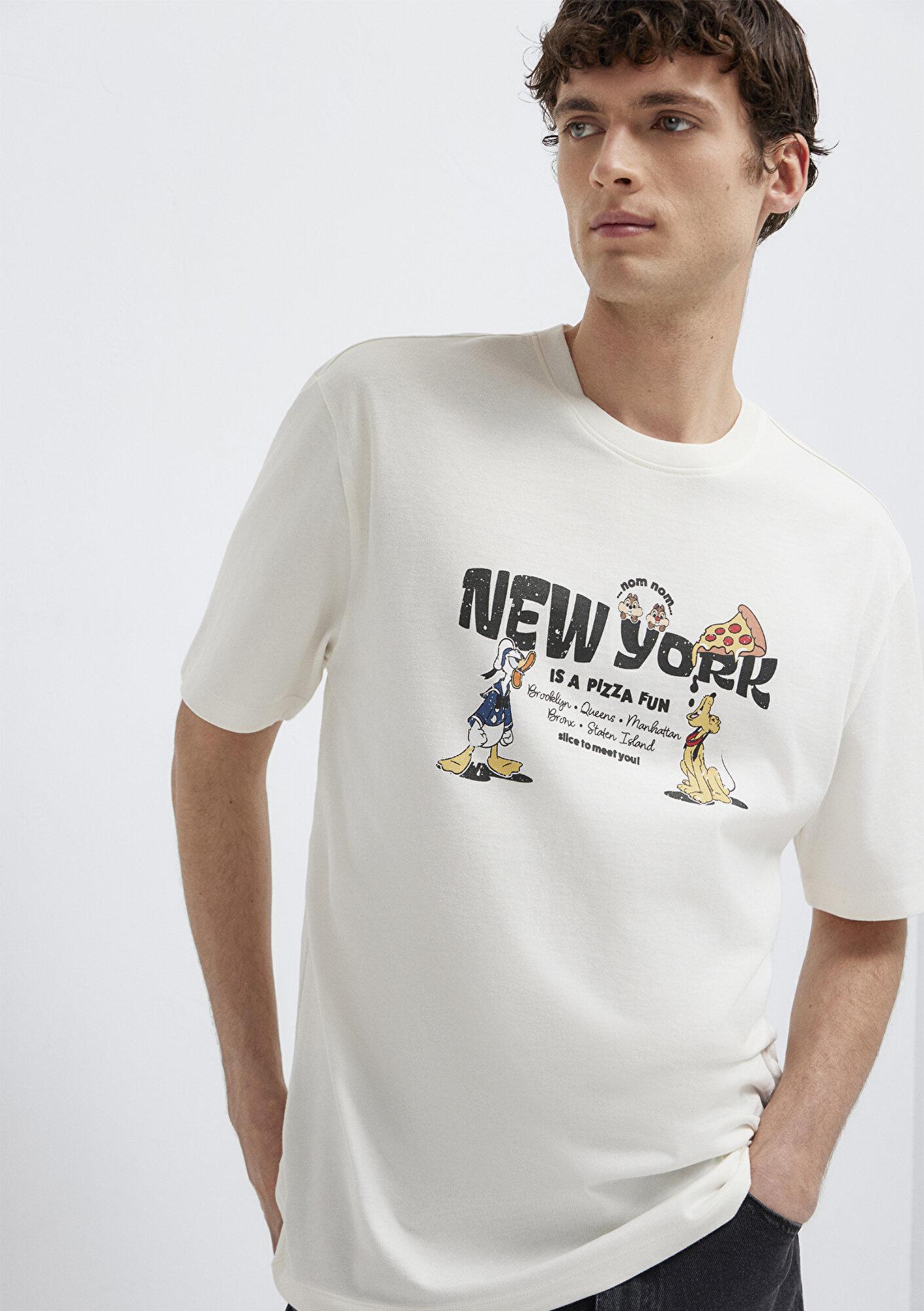 Mavi Newyork Baskılı Ekru Tişört Loose Fit / Bol Rahat Kesim 0613206-70057