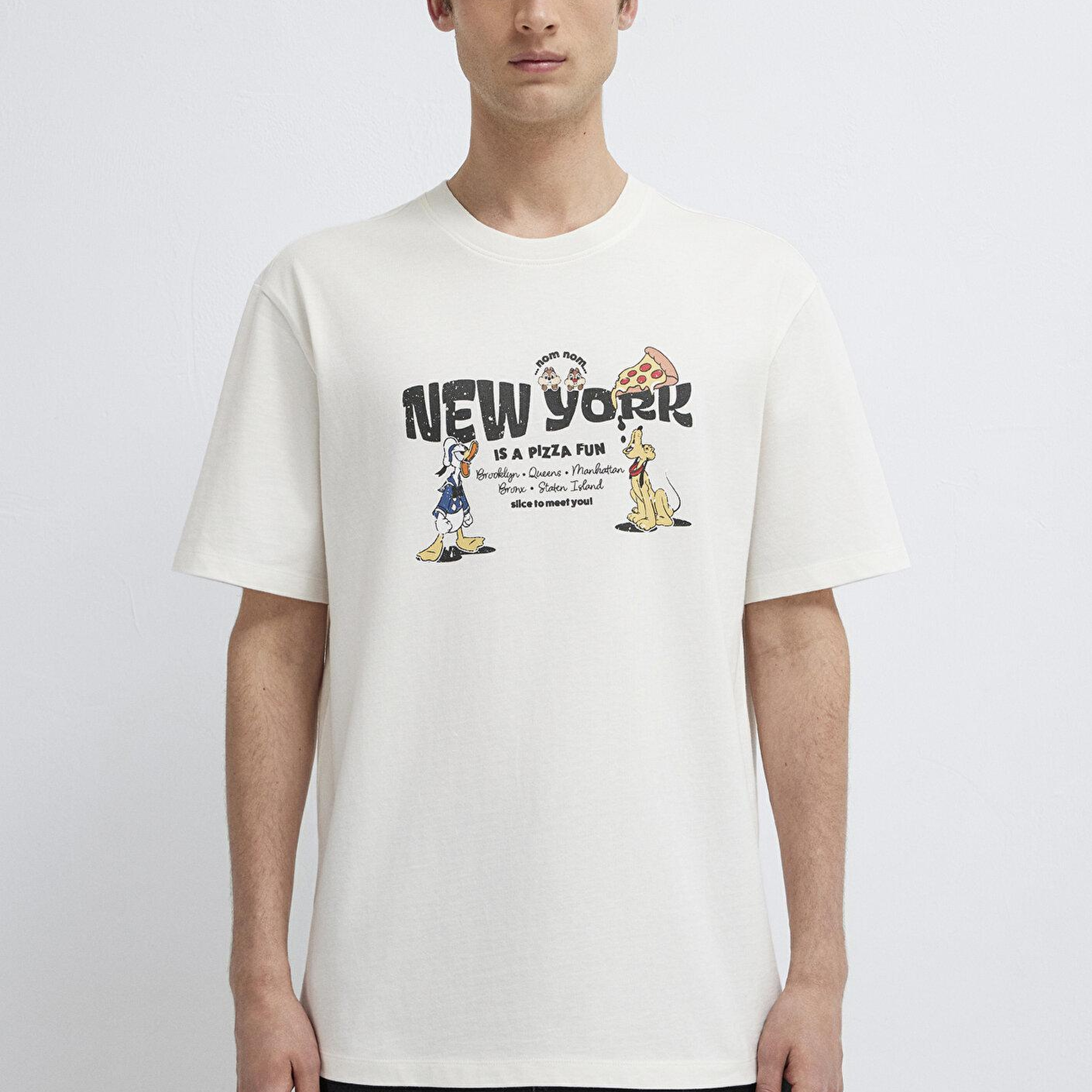 Mavi Newyork Baskılı Ekru Tişört Loose Fit / Bol Rahat Kesim 0613206-70057