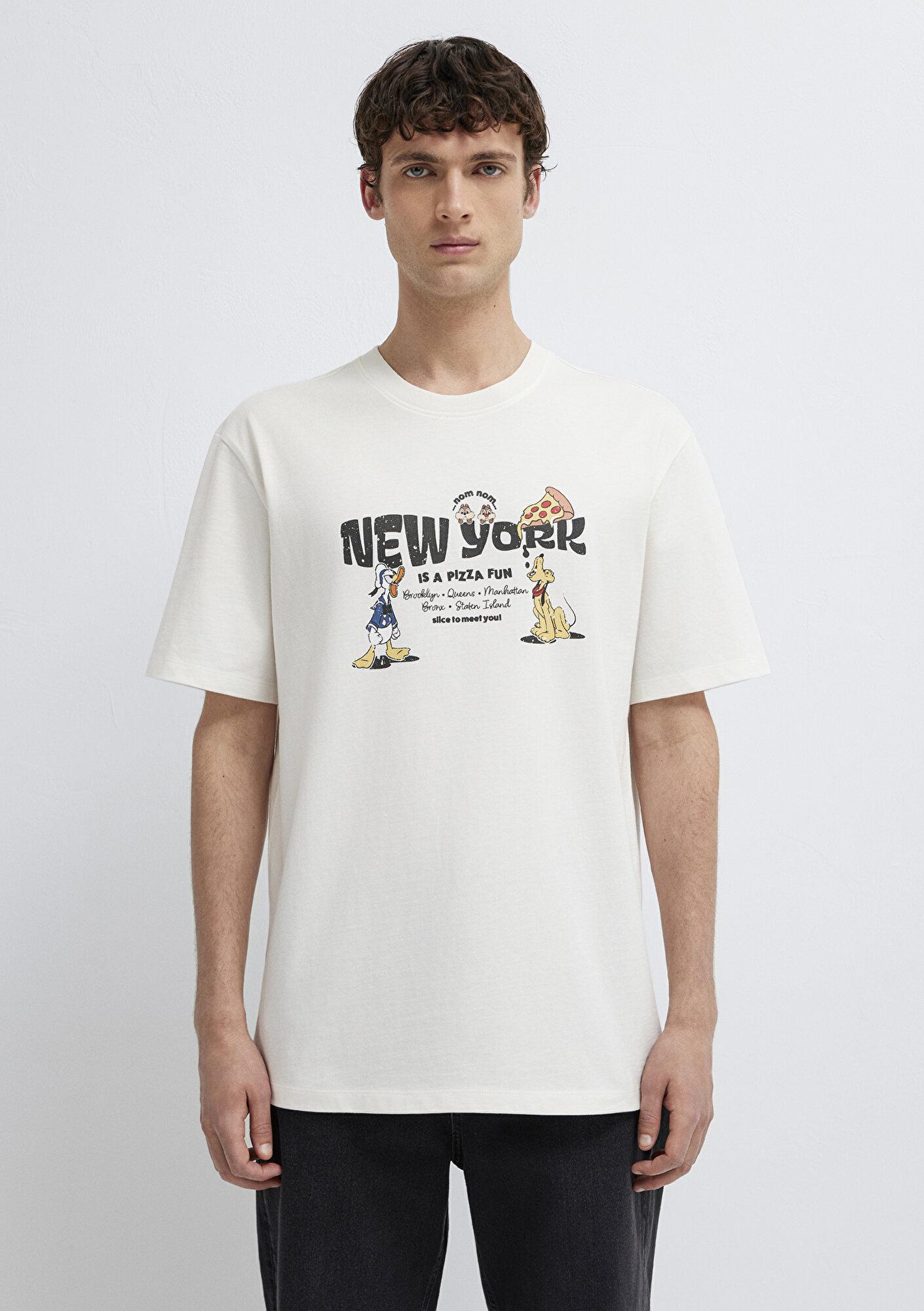 Mavi Newyork Baskılı Ekru Tişört Loose Fit / Bol Rahat Kesim 0613206-70057