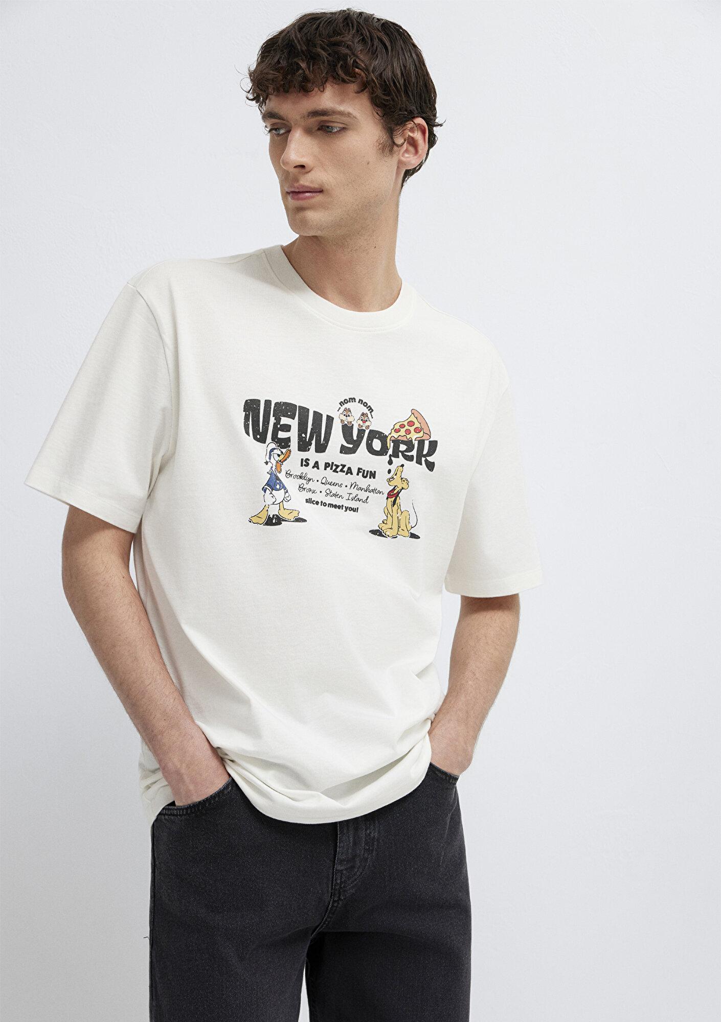 Mavi Newyork Baskılı Ekru Tişört Loose Fit / Bol Rahat Kesim 0613206-70057