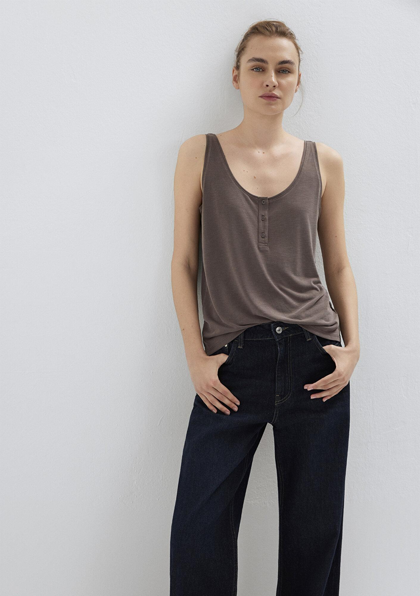 Mavi Düğmeli Kahverengi Atlet Slim Fit / Dar Kesim 1613339-87537
