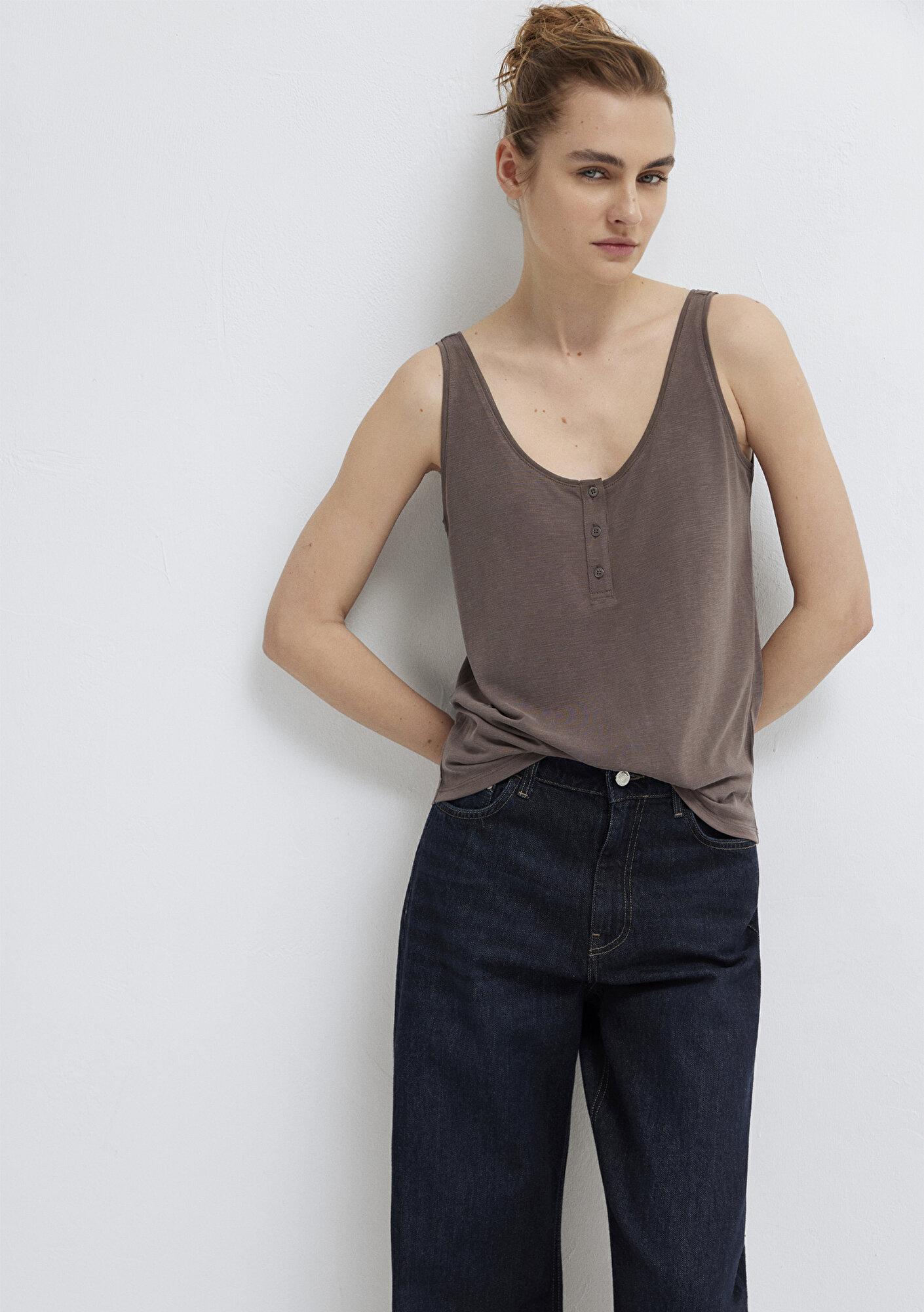 Mavi Düğmeli Kahverengi Atlet Slim Fit / Dar Kesim 1613339-87537