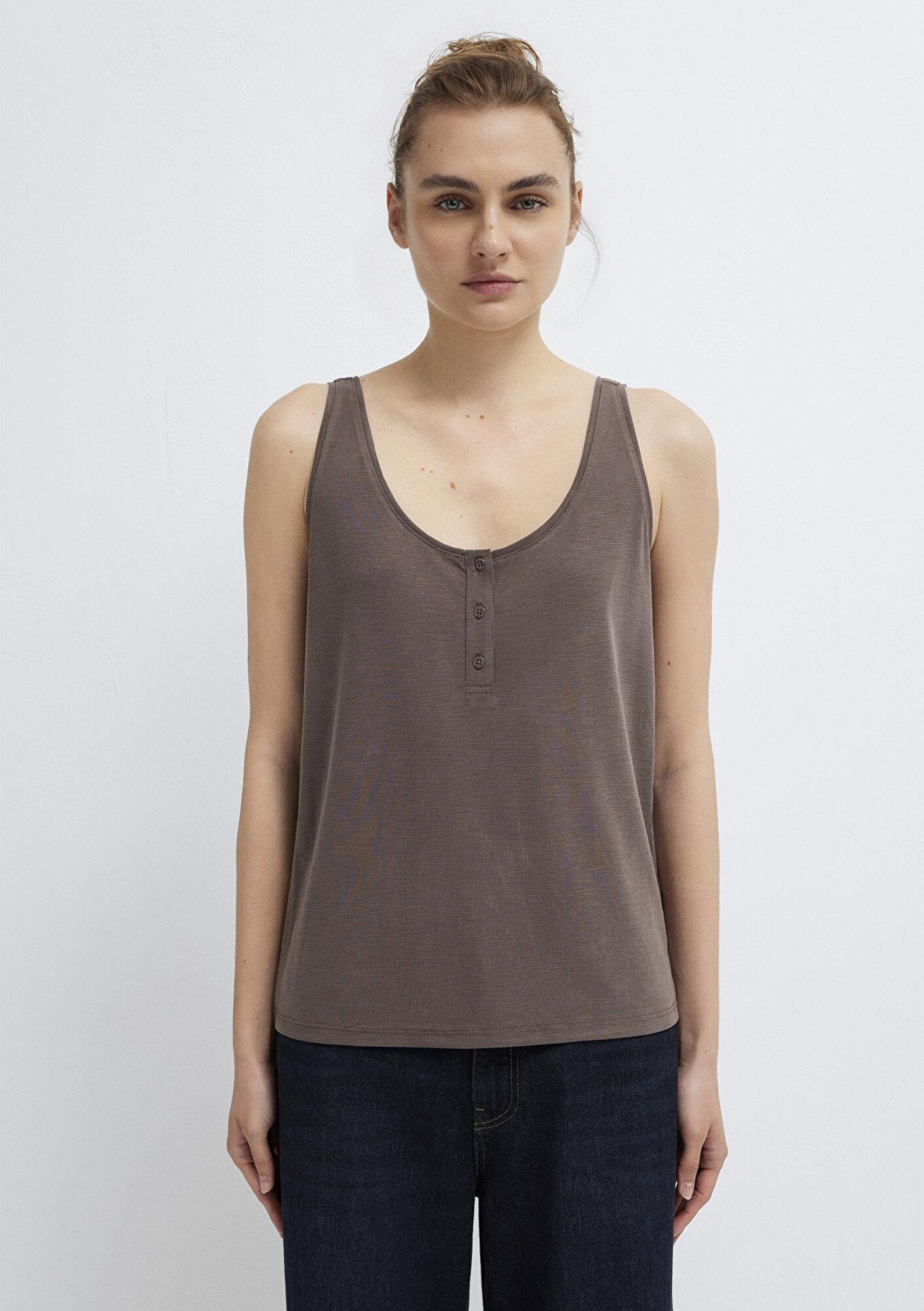 Mavi Düğmeli Kahverengi Atlet Slim Fit / Dar Kesim 1613339-87537