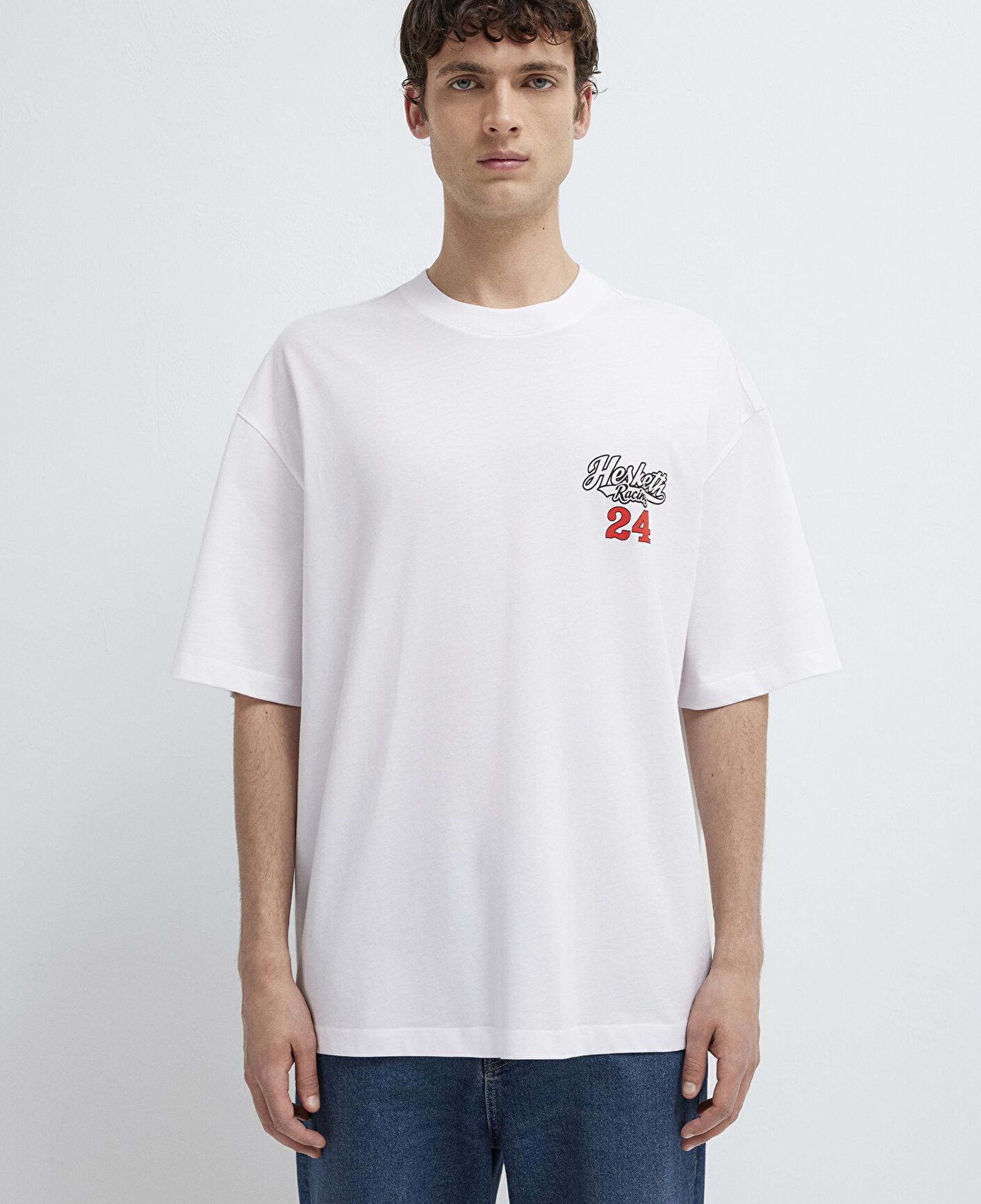 Mavi Sırt Baskılı Beyaz Tişört Oversize / Geniş Kesim 0613352-620