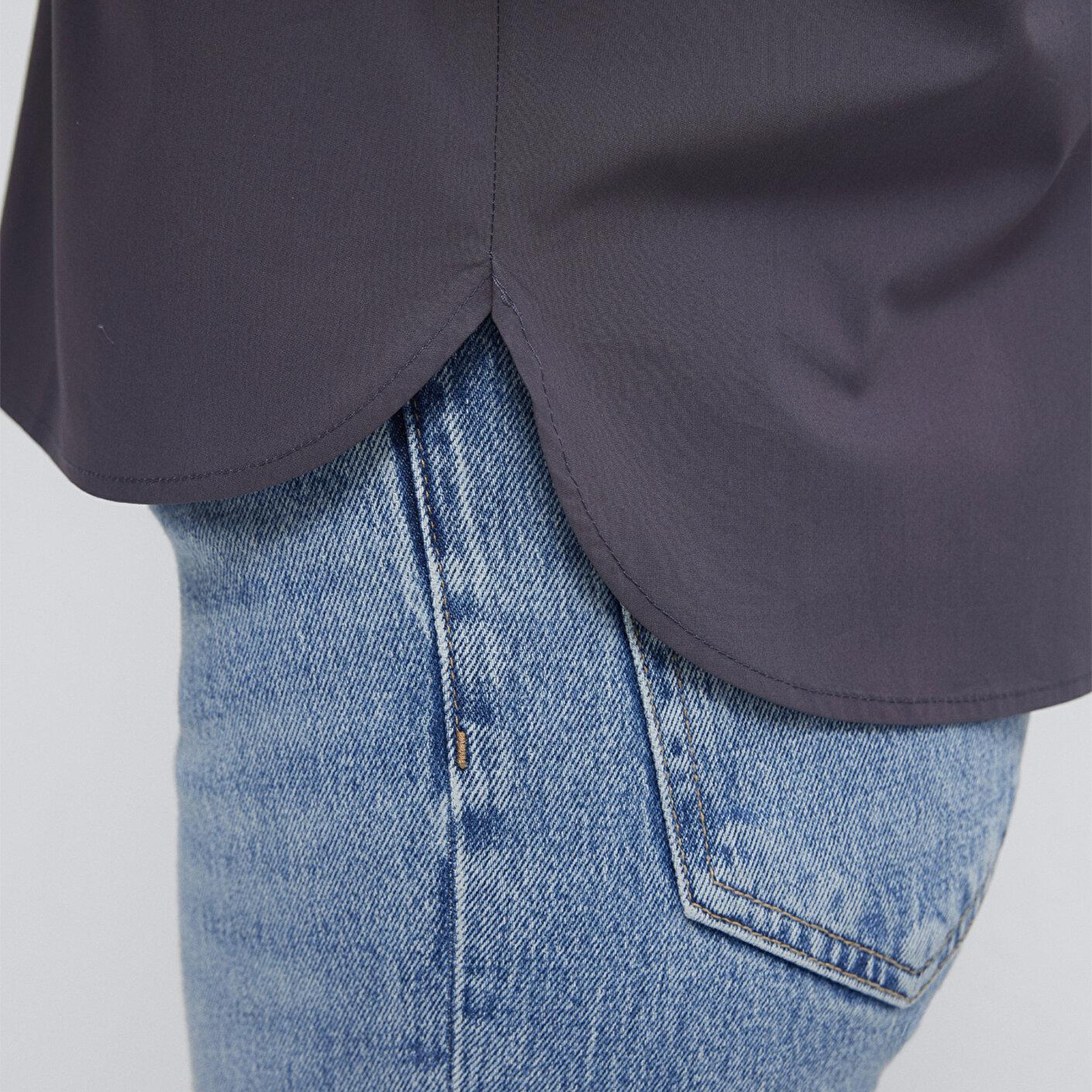 Mavi Cep Detaylı Antrasit Gömlek Loose Fit / Bol Rahat Kesim 1211537-80932