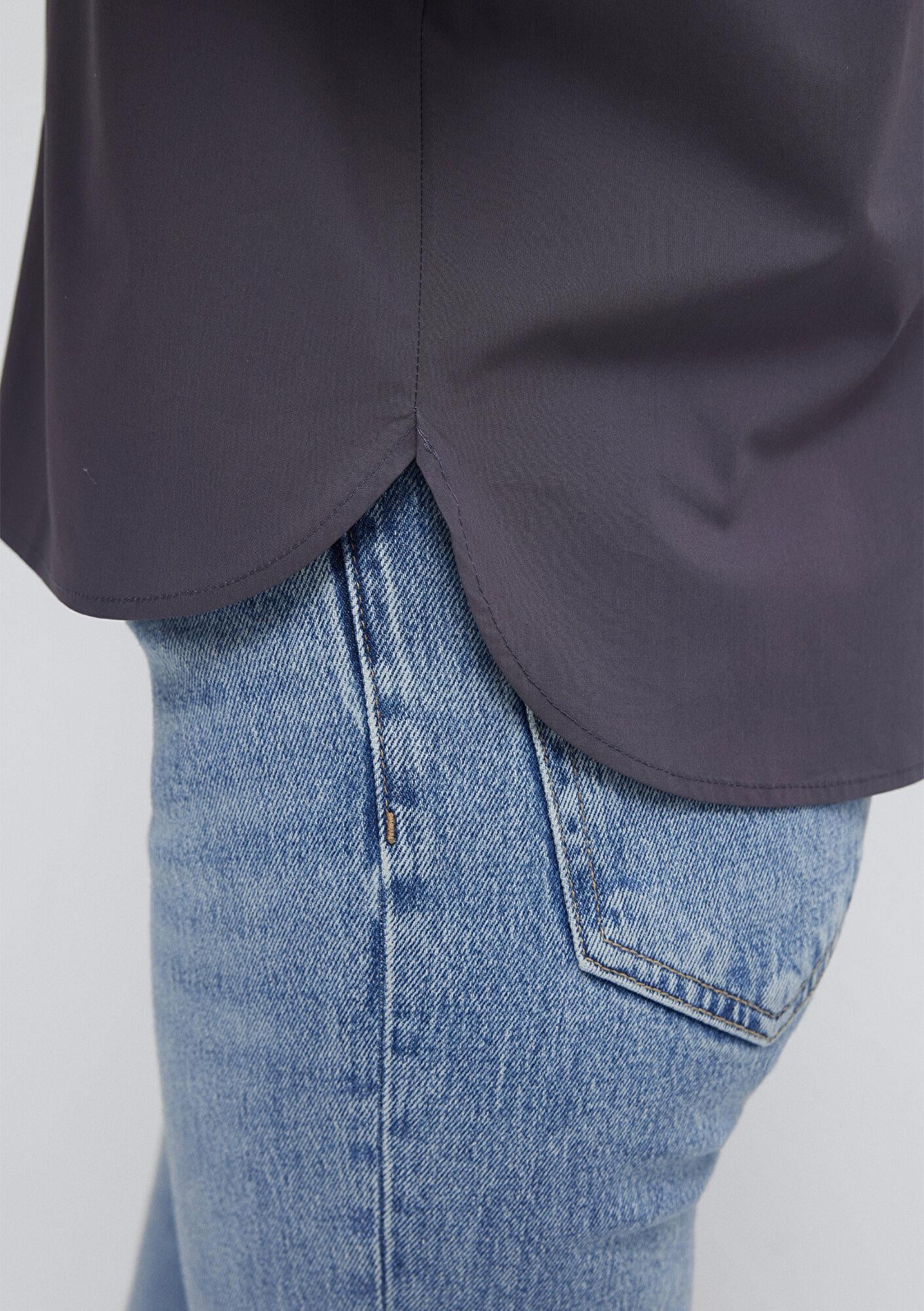Mavi Cep Detaylı Antrasit Gömlek Loose Fit / Bol Rahat Kesim 1211537-80932