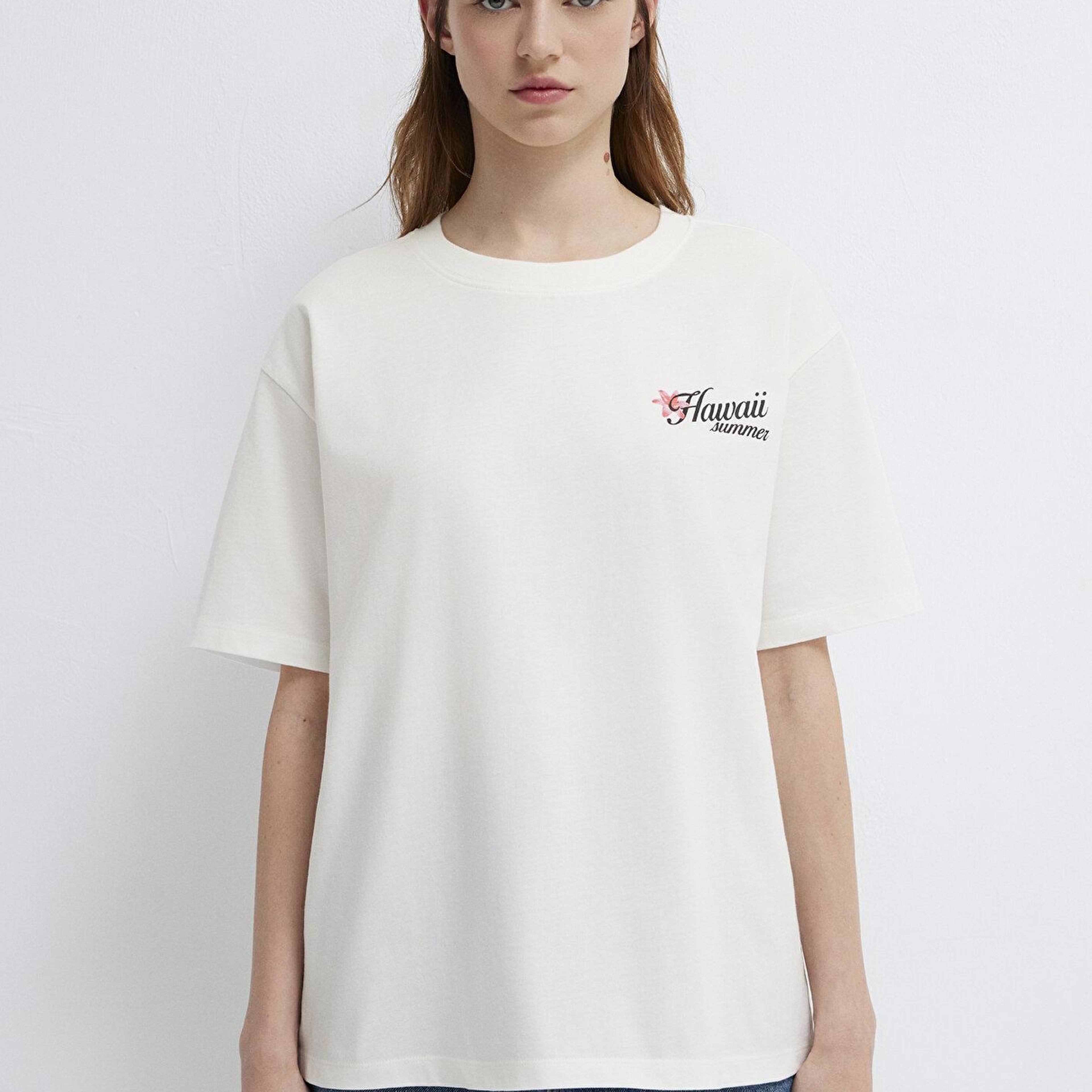 Mavi Ekru Tişört Loose Fit / Bol Rahat Kesim 1613925-70057