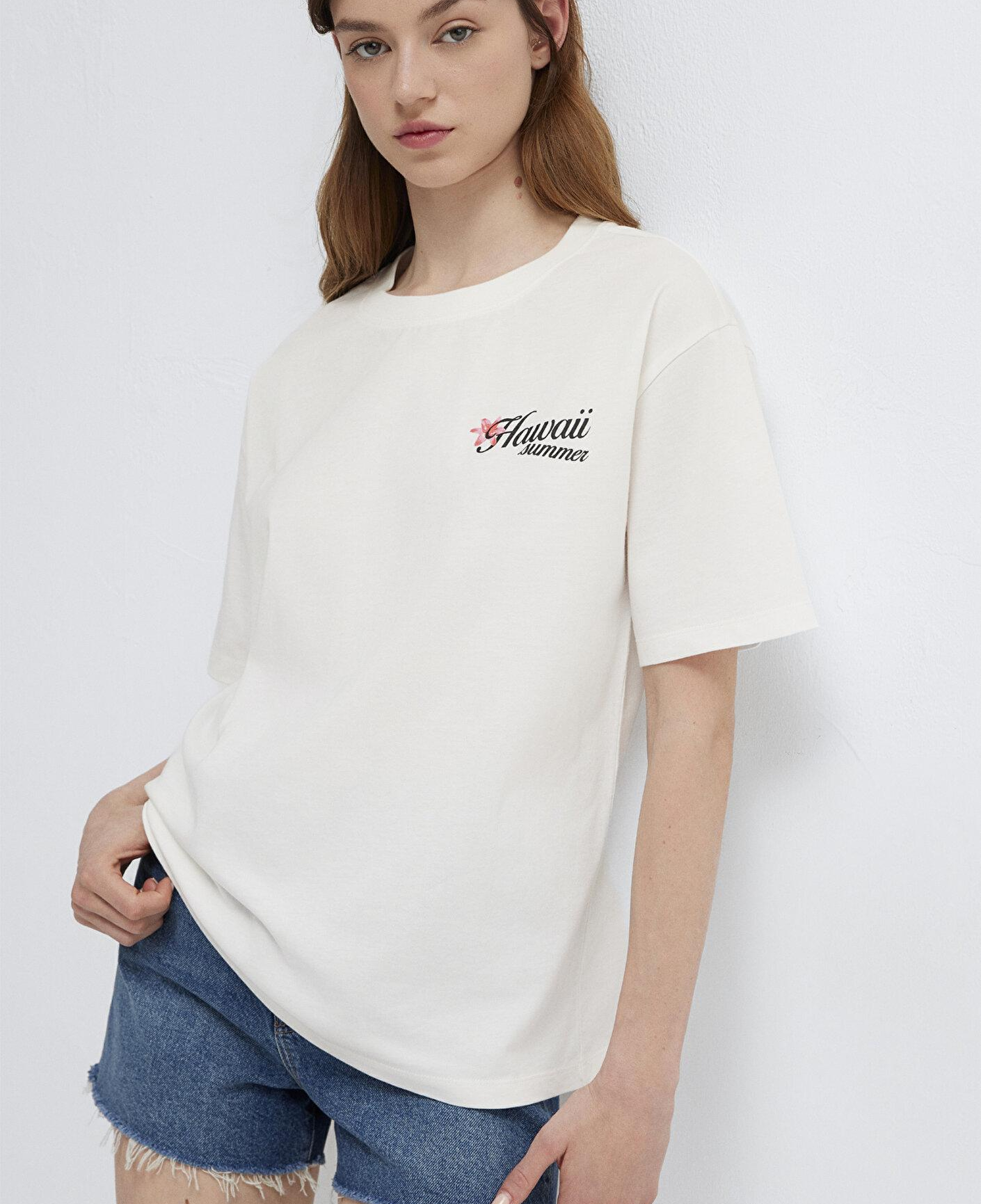 Mavi Ekru Tişört Loose Fit / Bol Rahat Kesim 1613925-70057