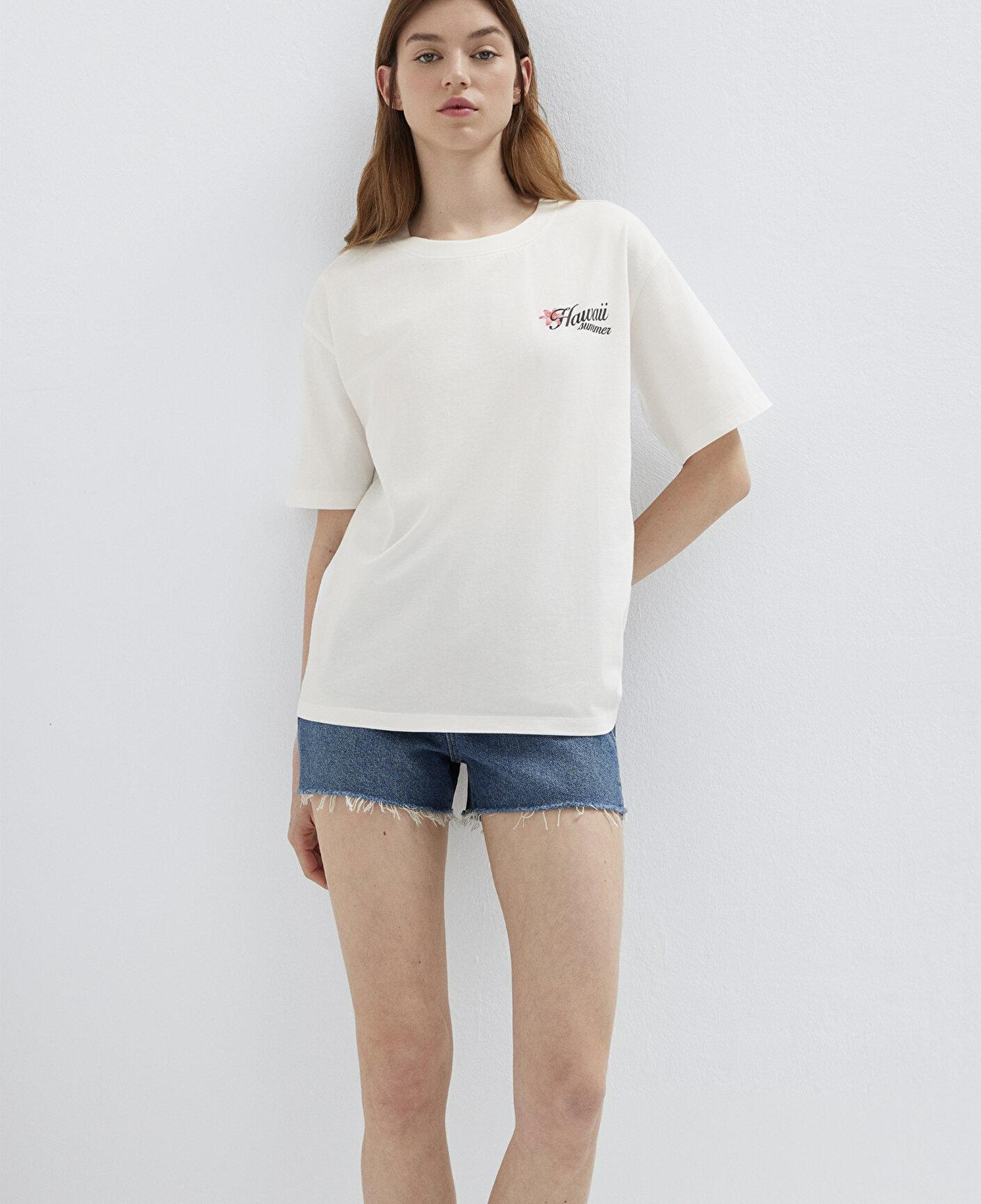Mavi Ekru Tişört Loose Fit / Bol Rahat Kesim 1613925-70057