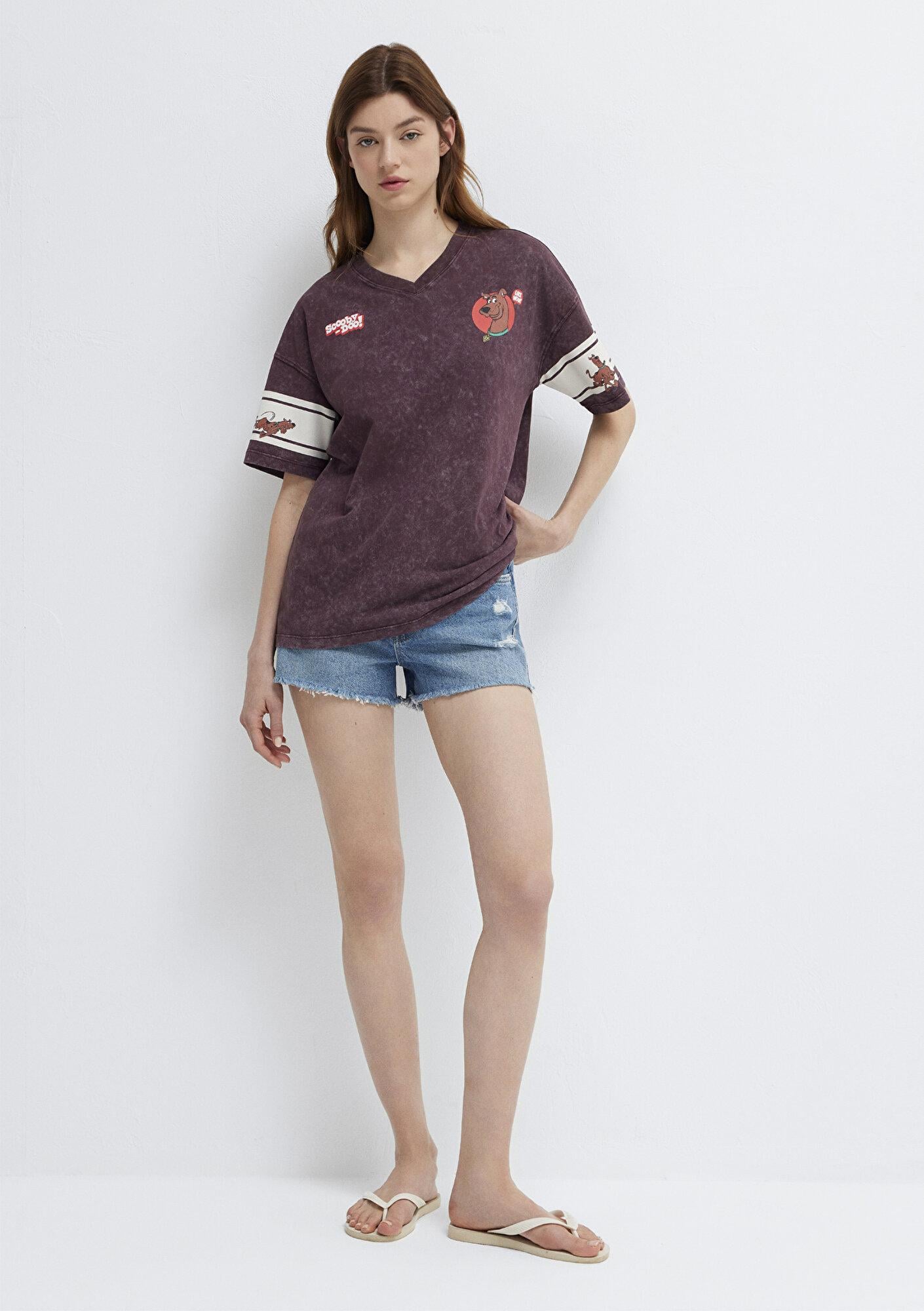 Mavi Kahverengi Tişört Loose Fit / Bol Rahat Kesim 1613367-70223