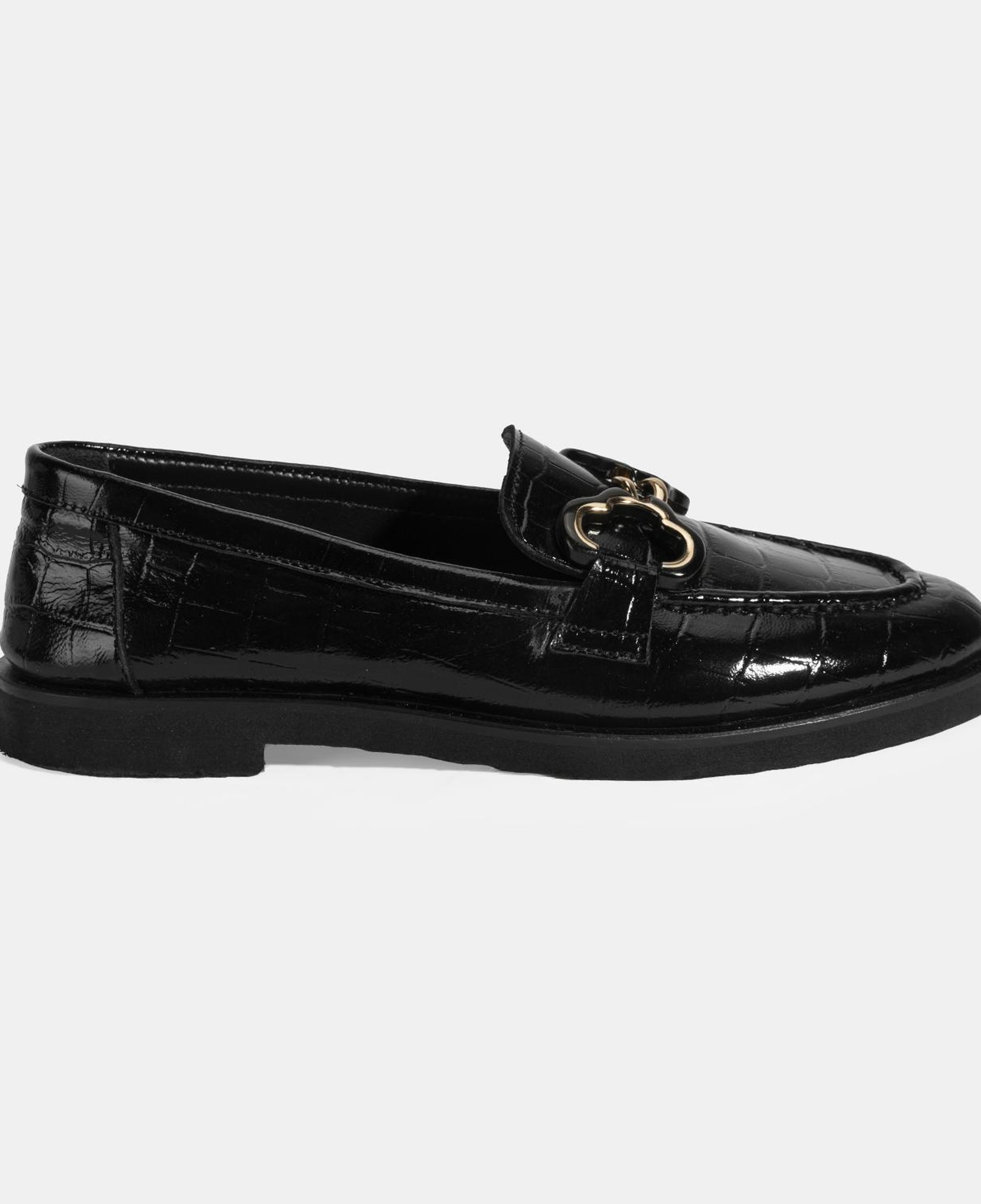 Kadın Siyah Kroko Baskılı Toka Detaylı Deri Loafer
