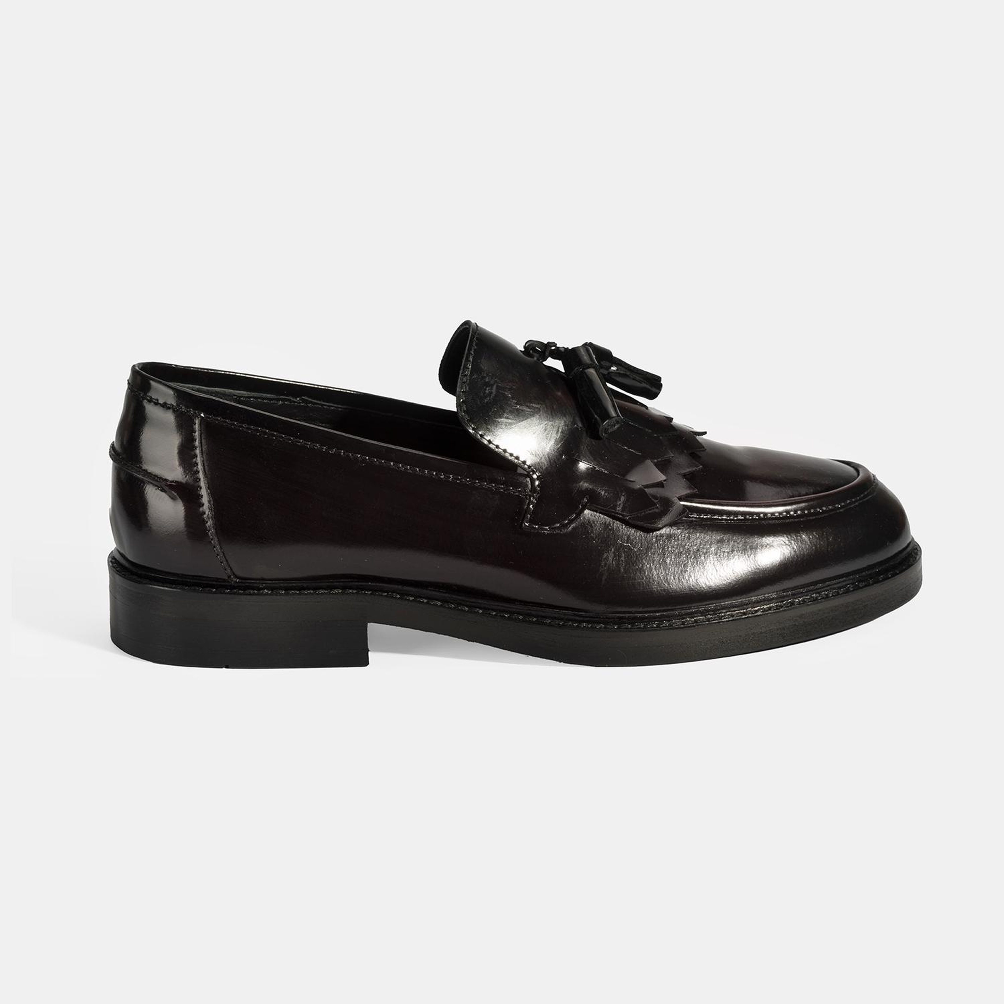 Erkek Bordo Püskül Detaylı Deri Loafer