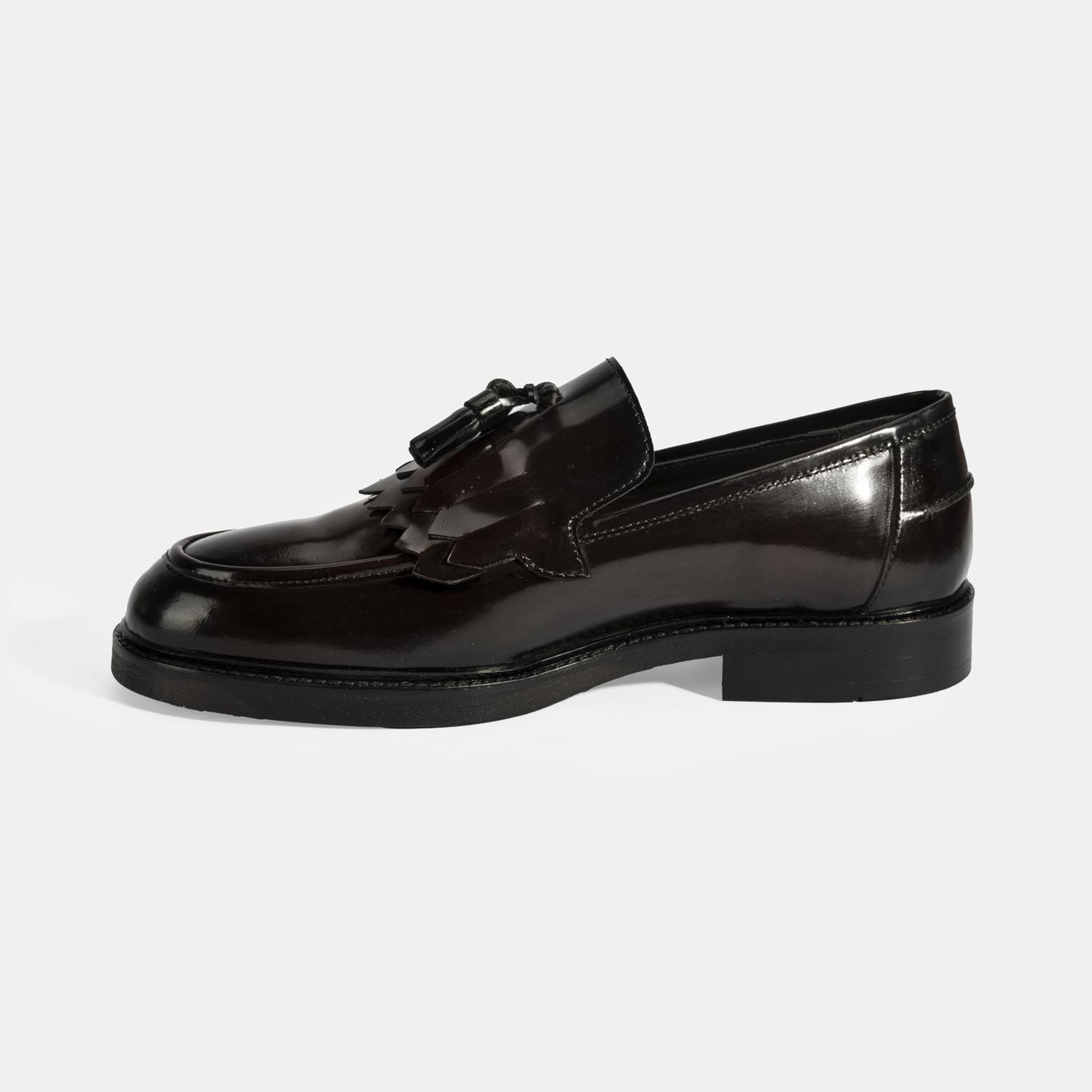 Erkek Bordo Püskül Detaylı Deri Loafer
