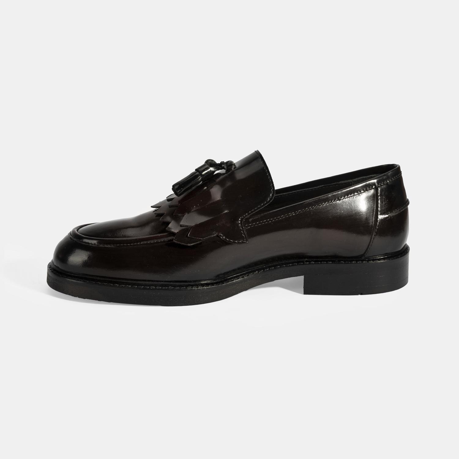 Erkek Bordo Püskül Detaylı Deri Loafer