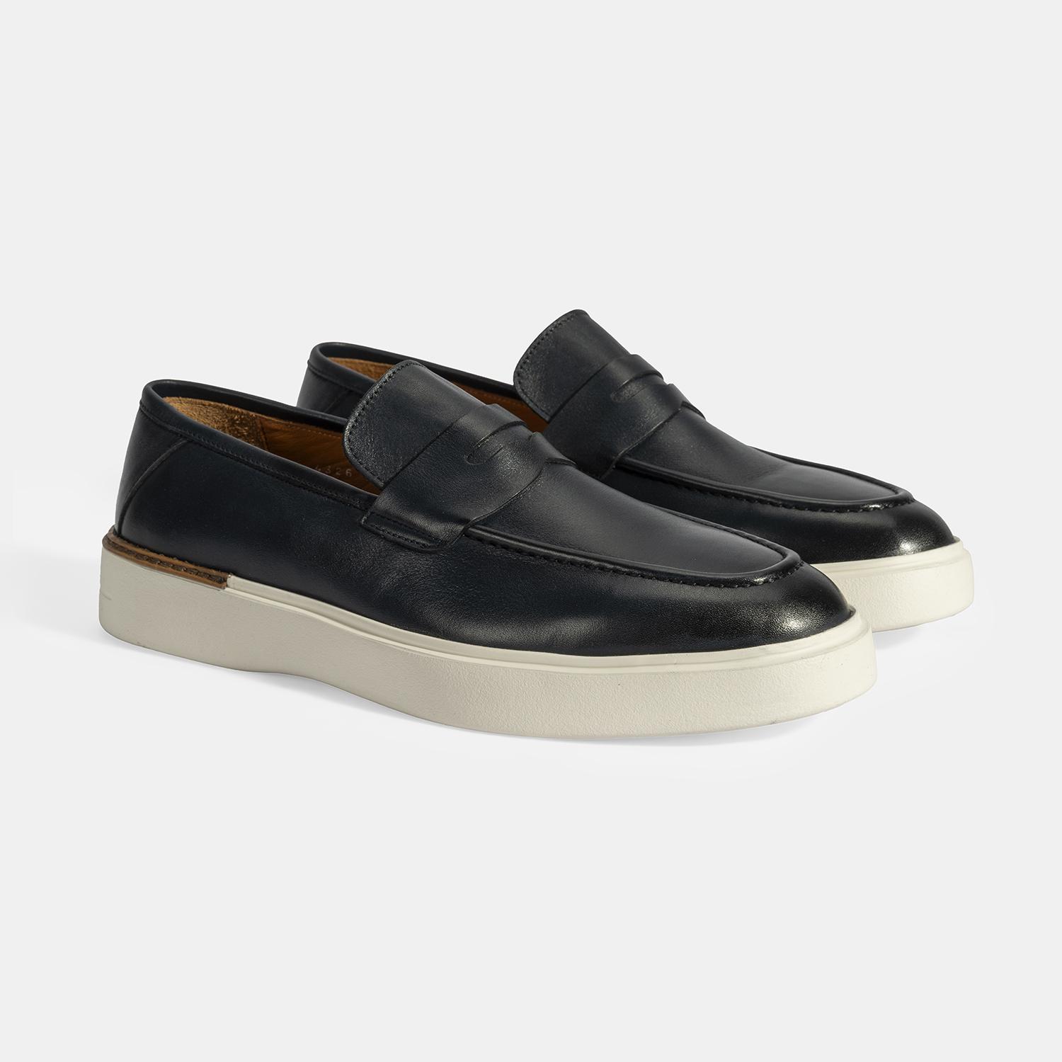 Erkek Lacivert Deri Loafer