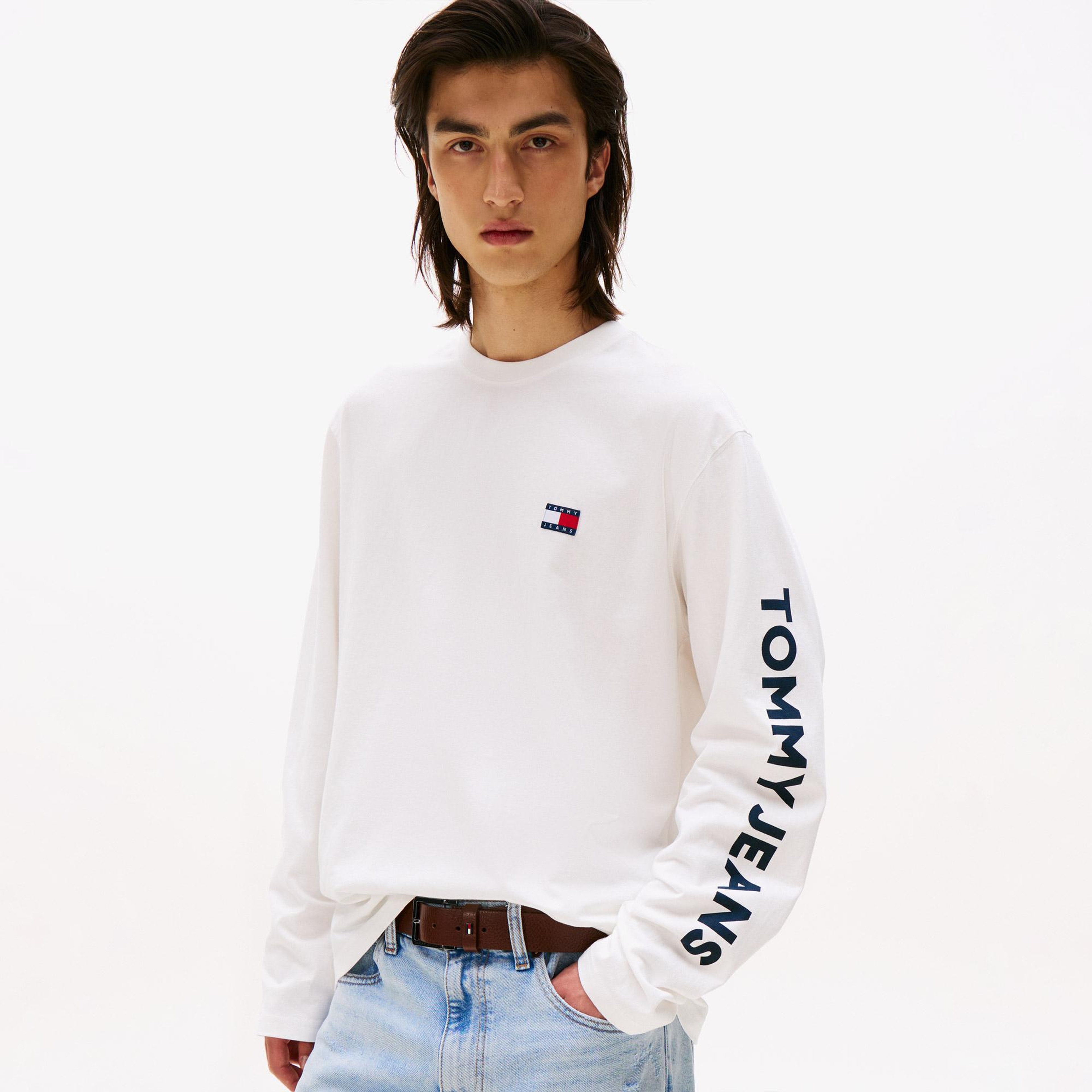 Tommy Jeans Relax New Classics Erkek Uzun Kollu Beyaz T-Shirt