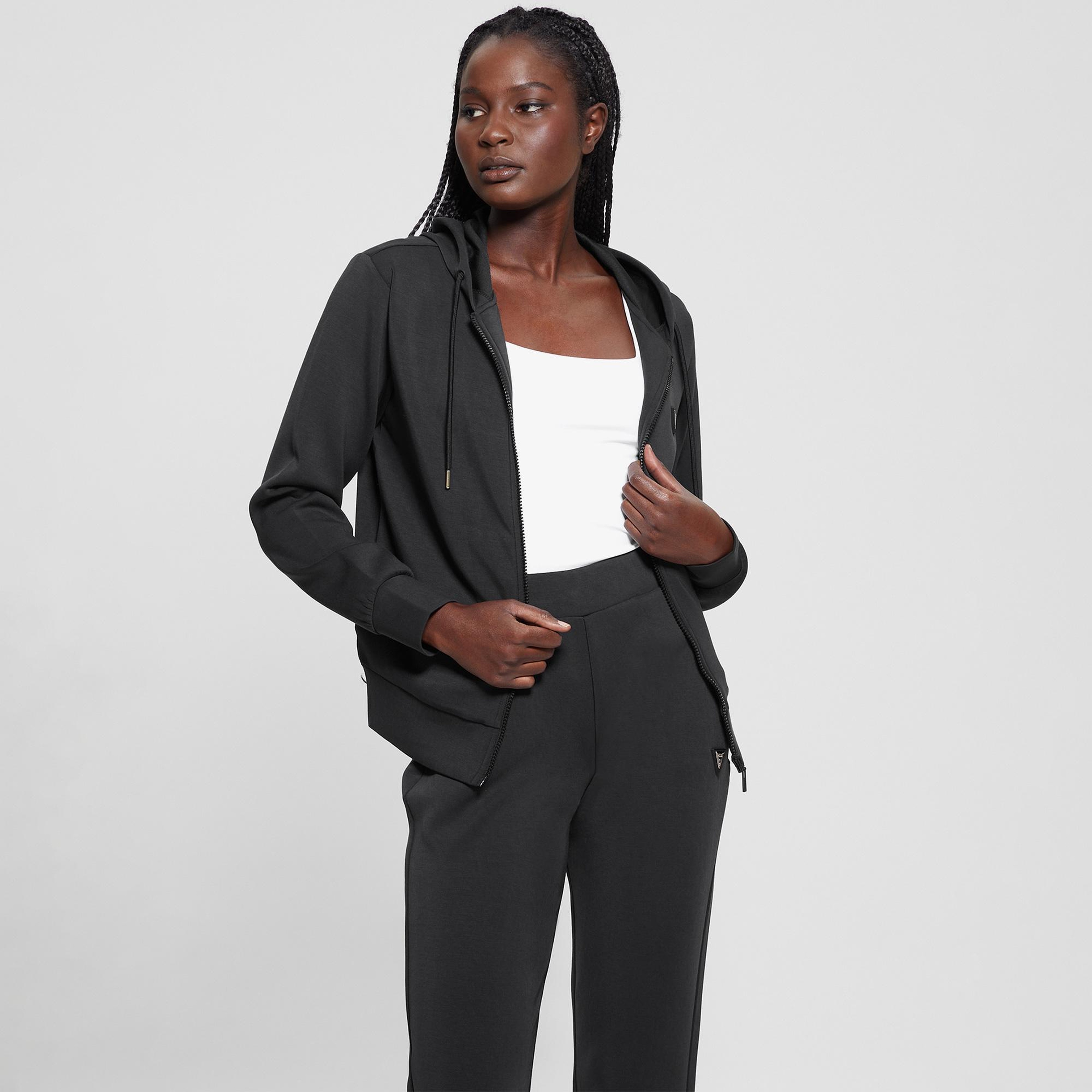 Guess Olympe Modal Midweight Scuba Kadın Siyah Hoodie