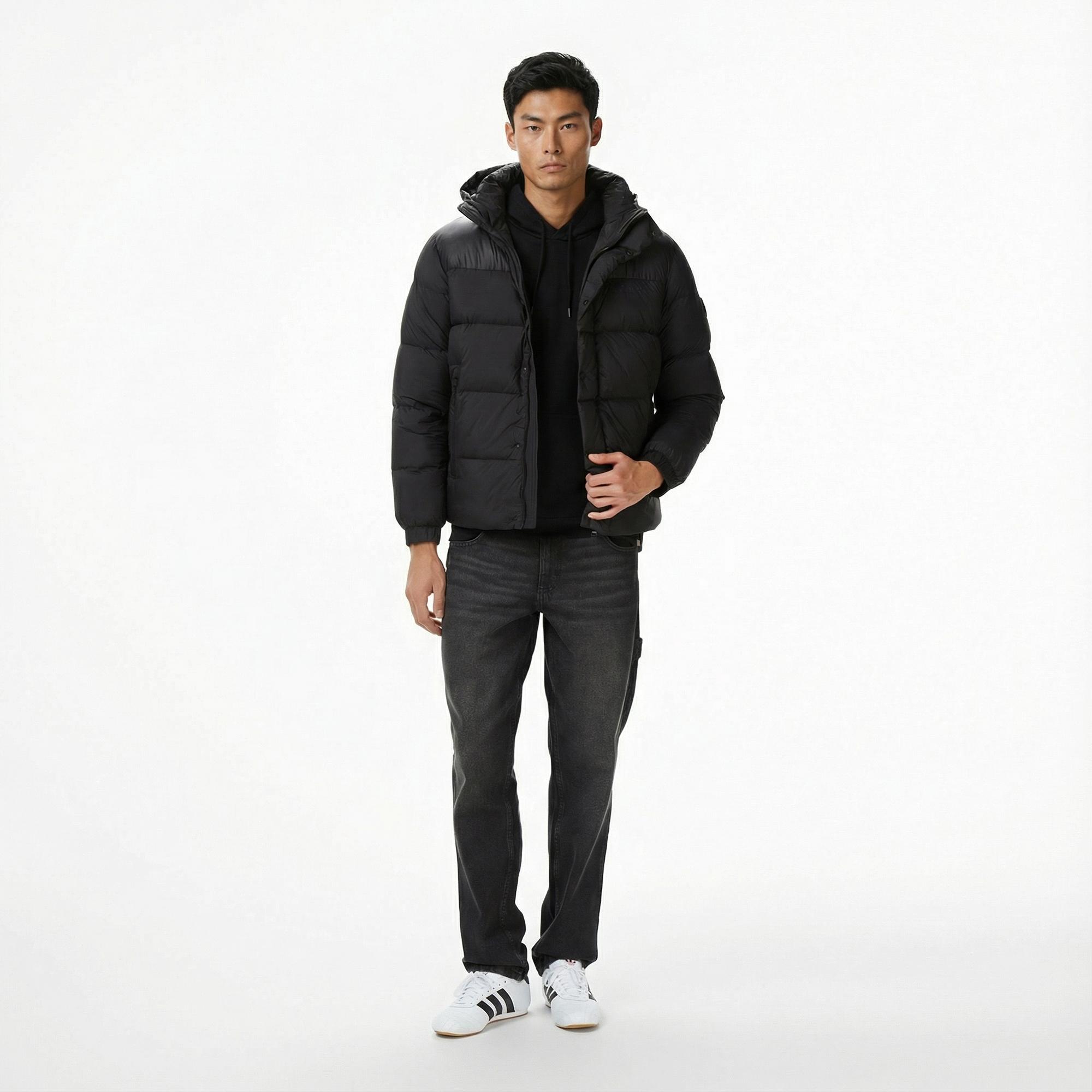 Tommy Hilfiger Mix Down Erkek Siyah Puffer Mont