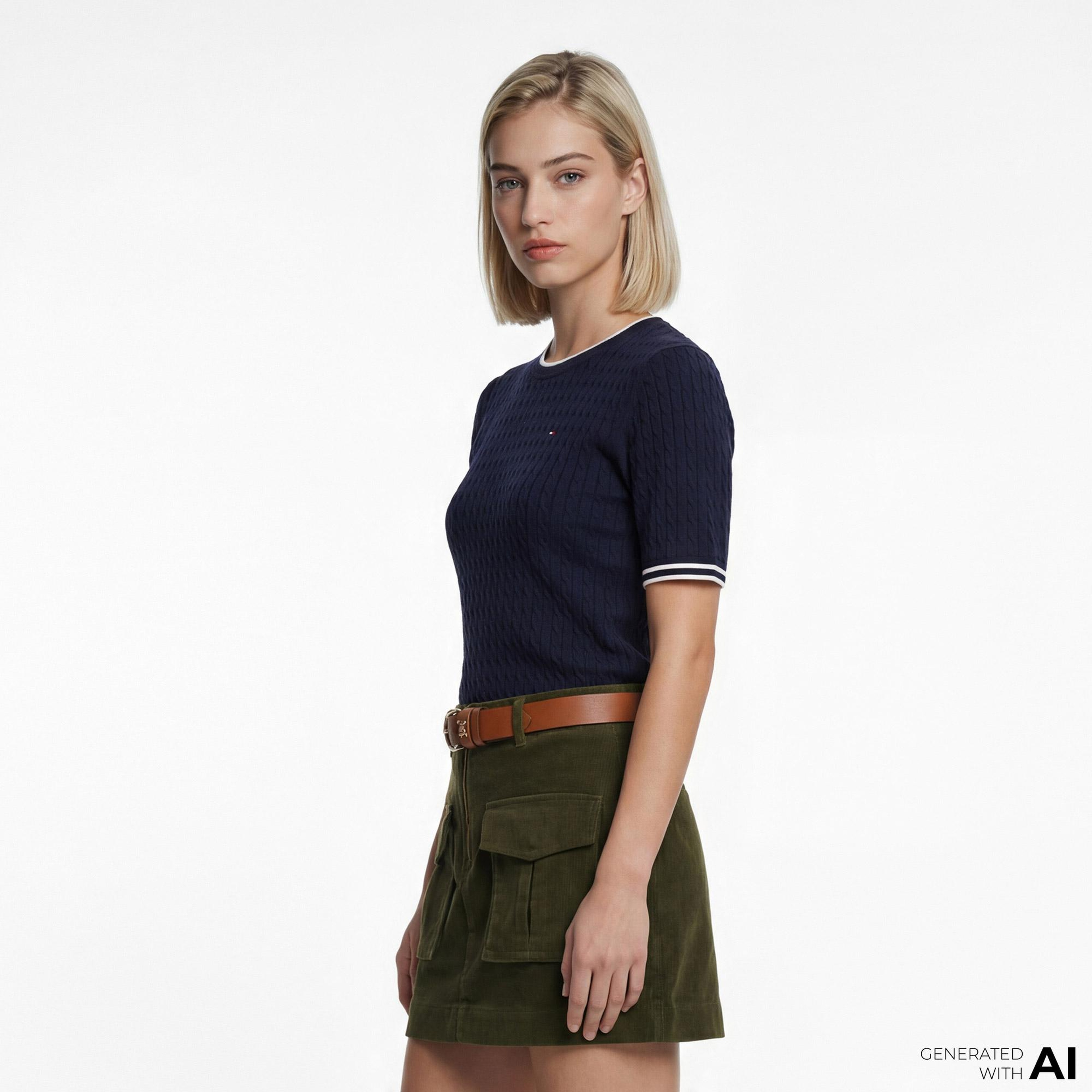 Tommy Hilfiger Cable Fine Kadın Lacivert Triko