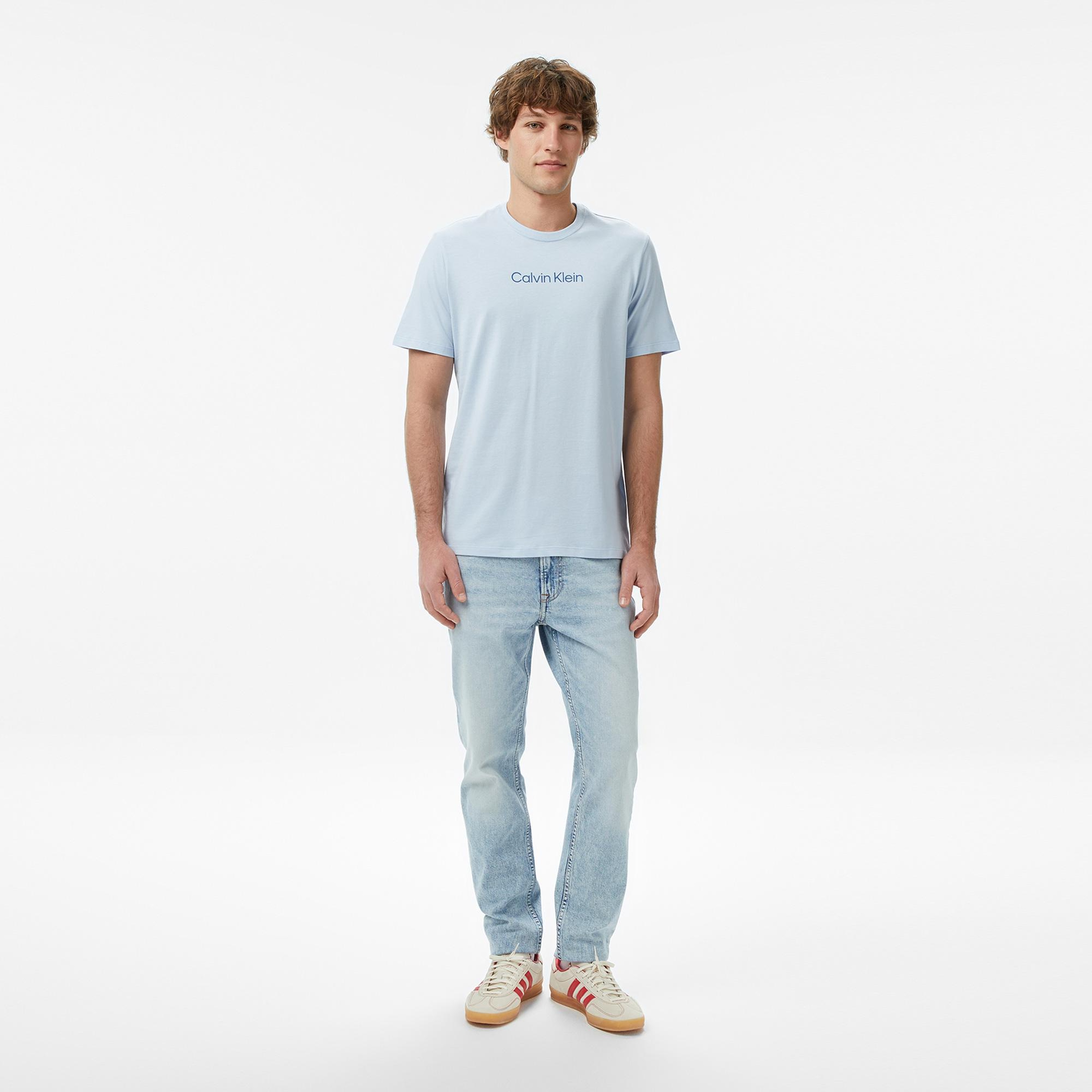 Calvin Klein Standard Logo 30S Crewnk  Erkek Mavi T-Shirt