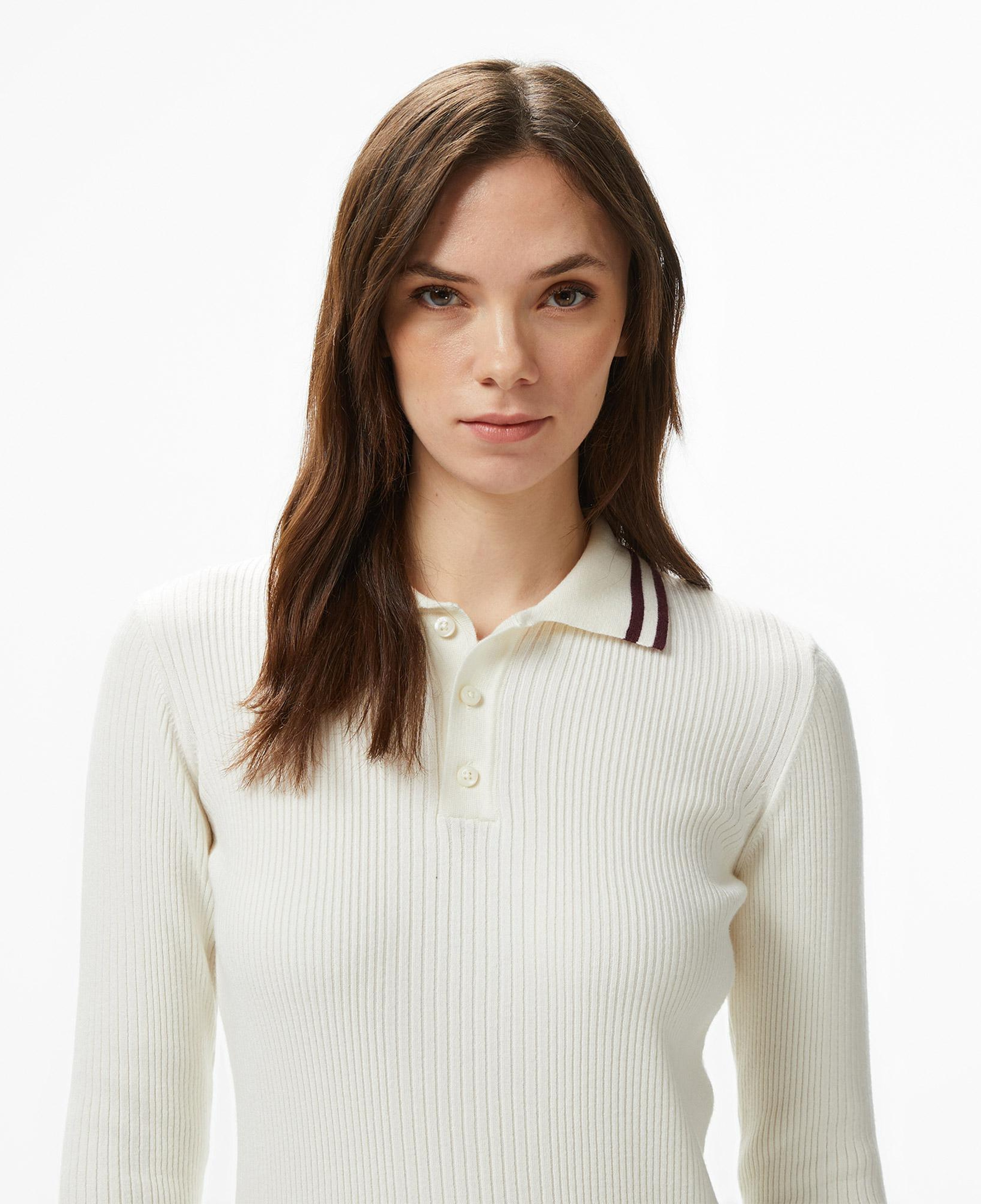 Nautica Kadın Krem Rengi Classic Fit Uzun Kollu Polo Yaka T-Shirt