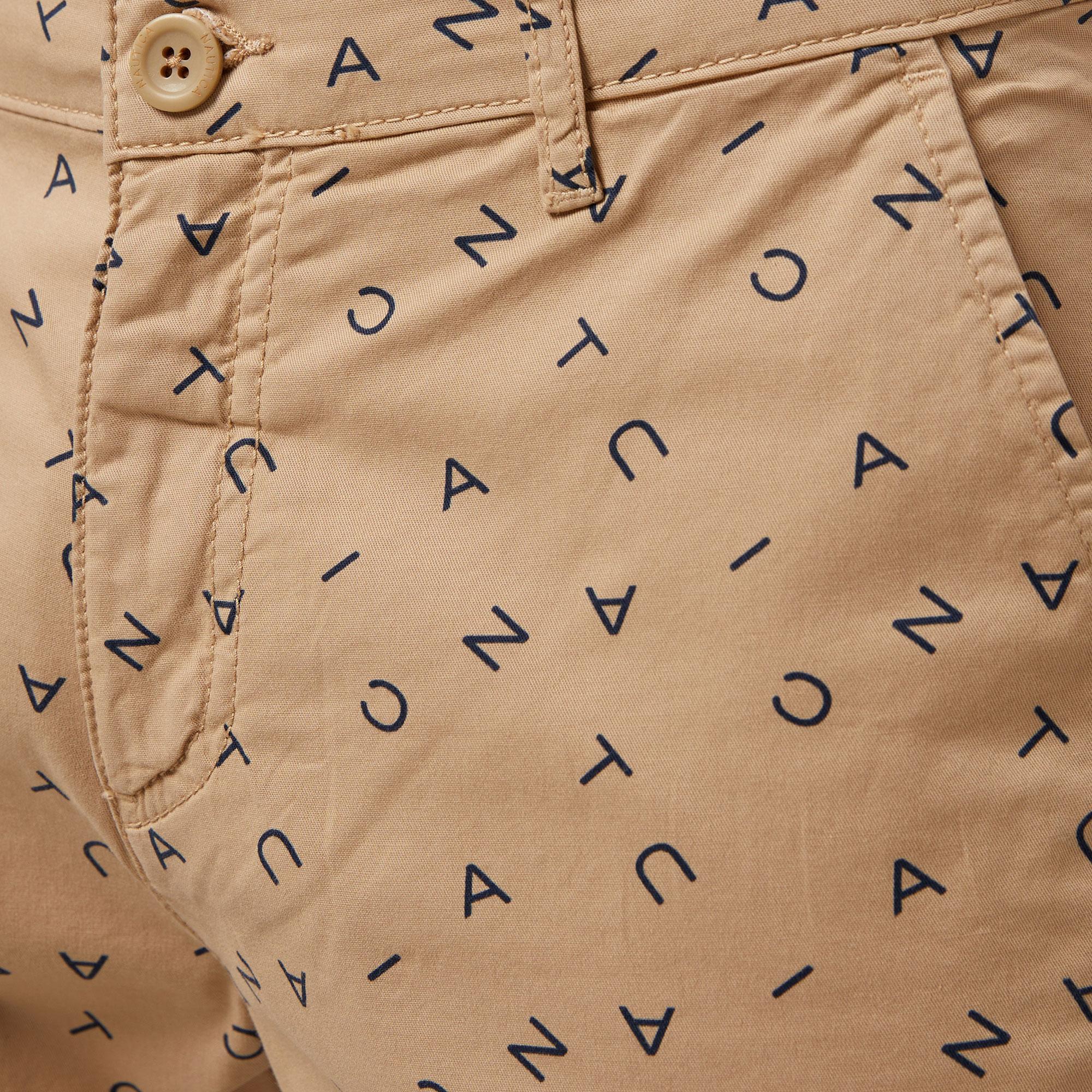 Nautica Erkek Bej Slim Fit Baskılı Bermuda