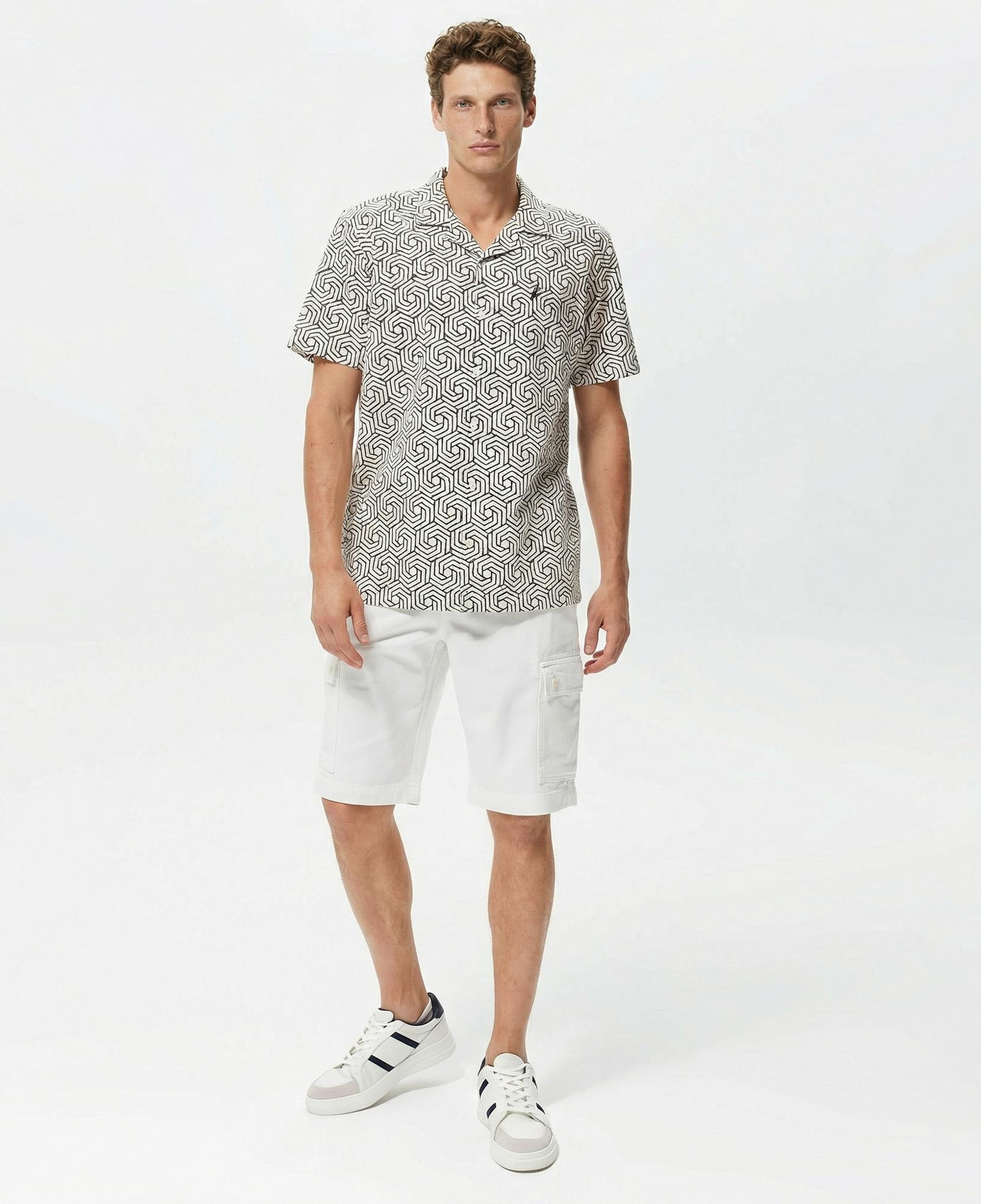 Nautica Erkek Krem Rengi Classic Fit Kısa Kollu Keten Gömlek