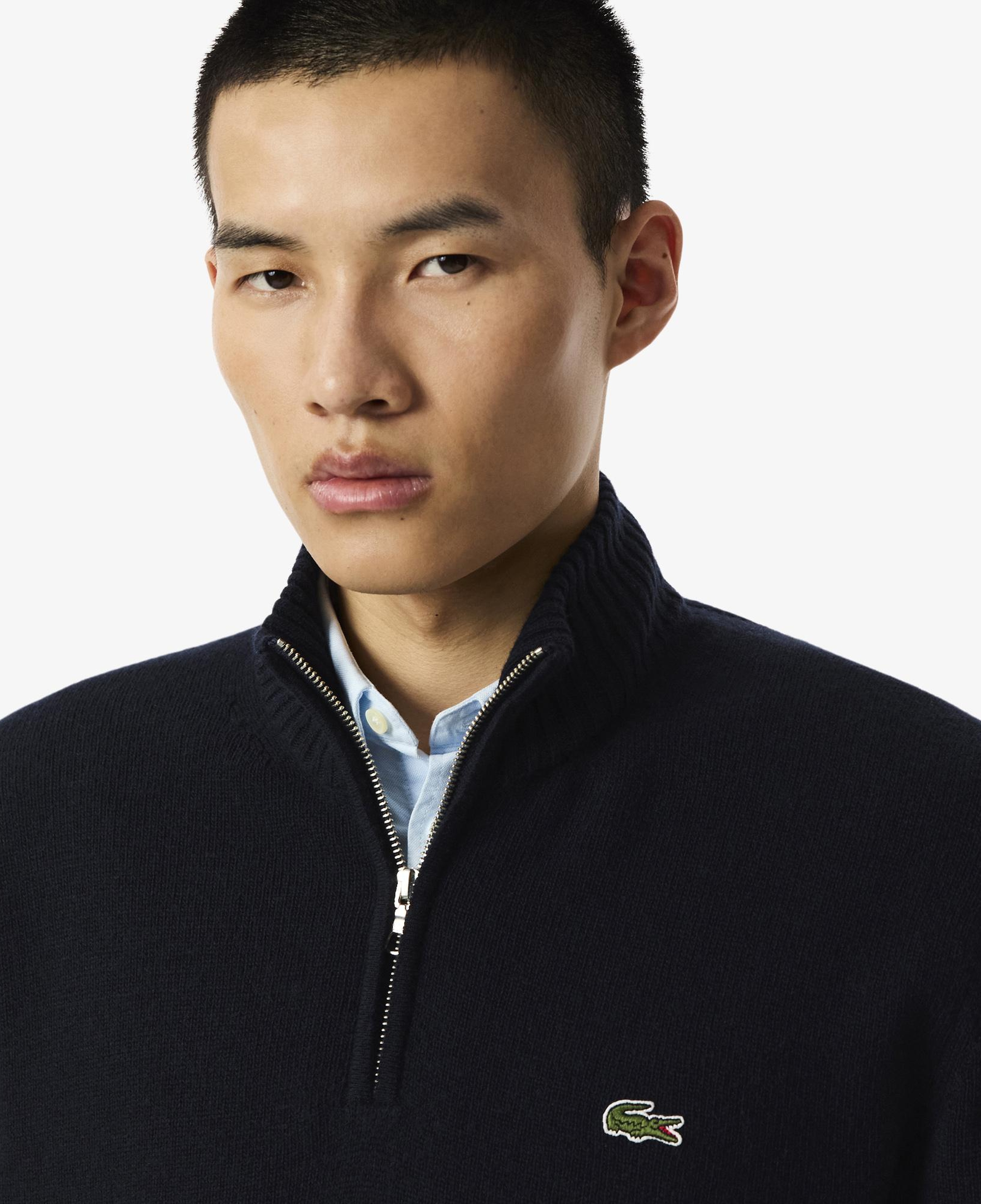 Lacoste Erkek Classic Fit Yarım Fermuarlı Yün Lacivert Kazak