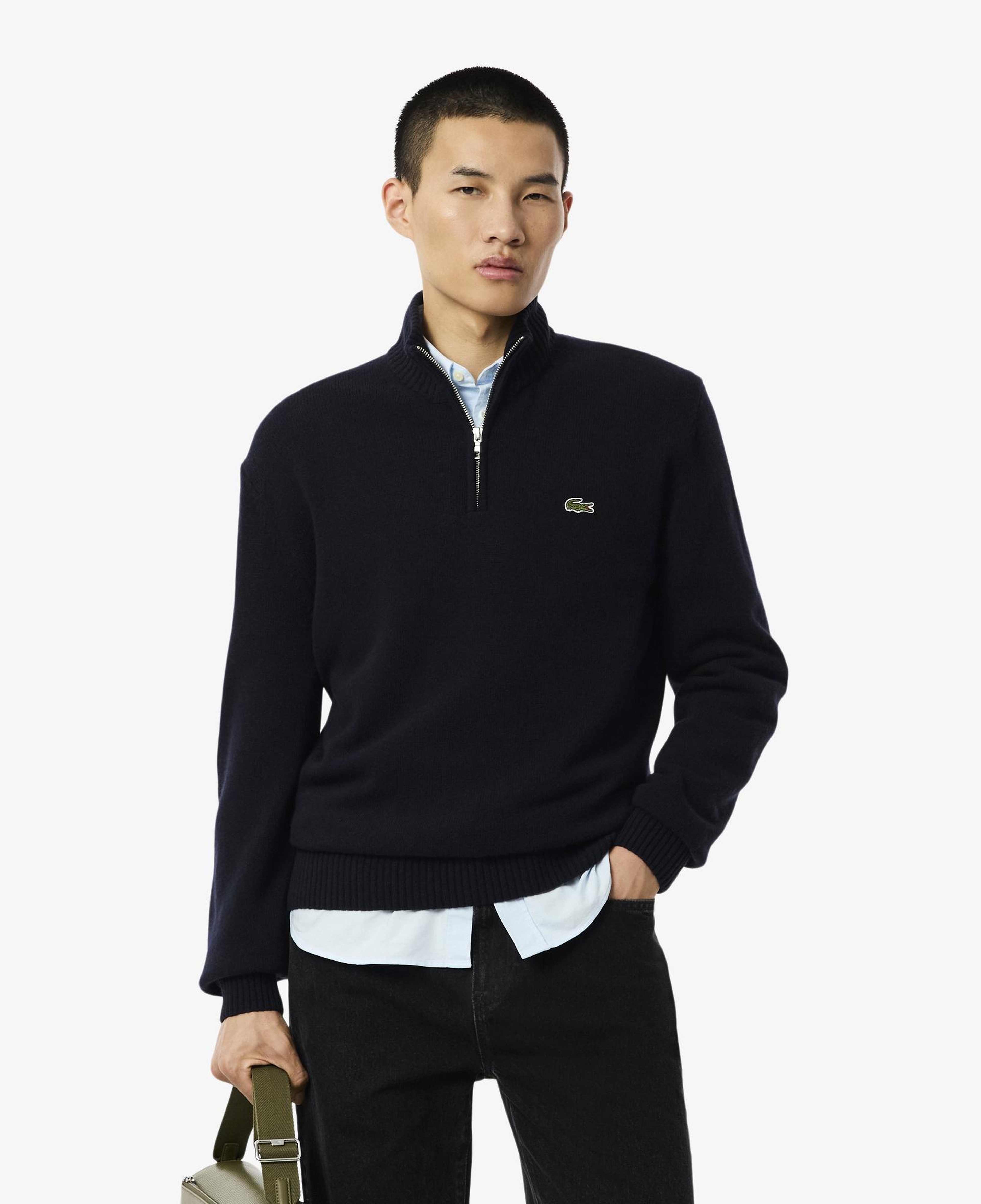 Lacoste Erkek Classic Fit Yarım Fermuarlı Yün Lacivert Kazak