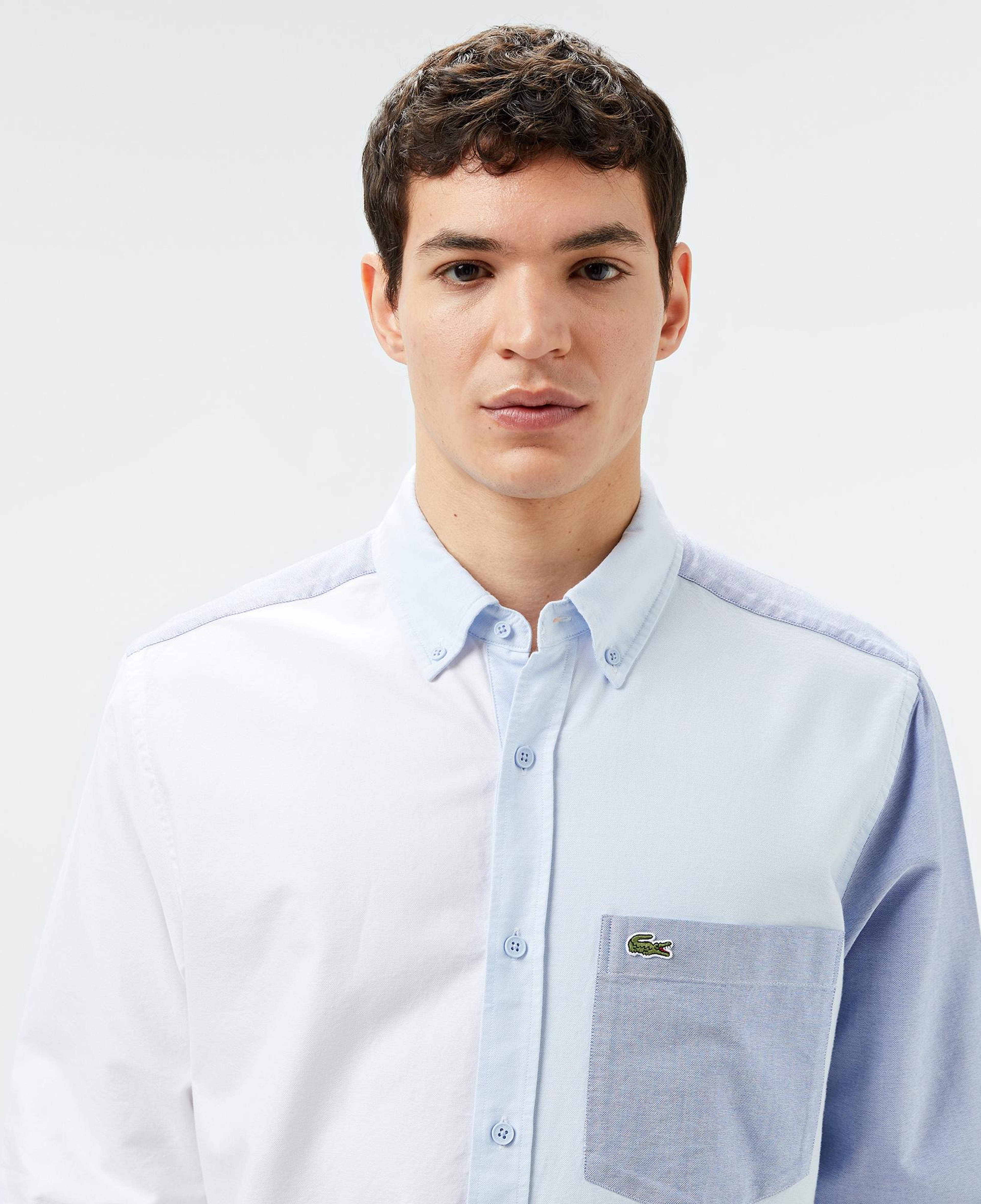 Lacoste Erkek Slim Fit Renk Bloklu Açık Mavi Gömlek