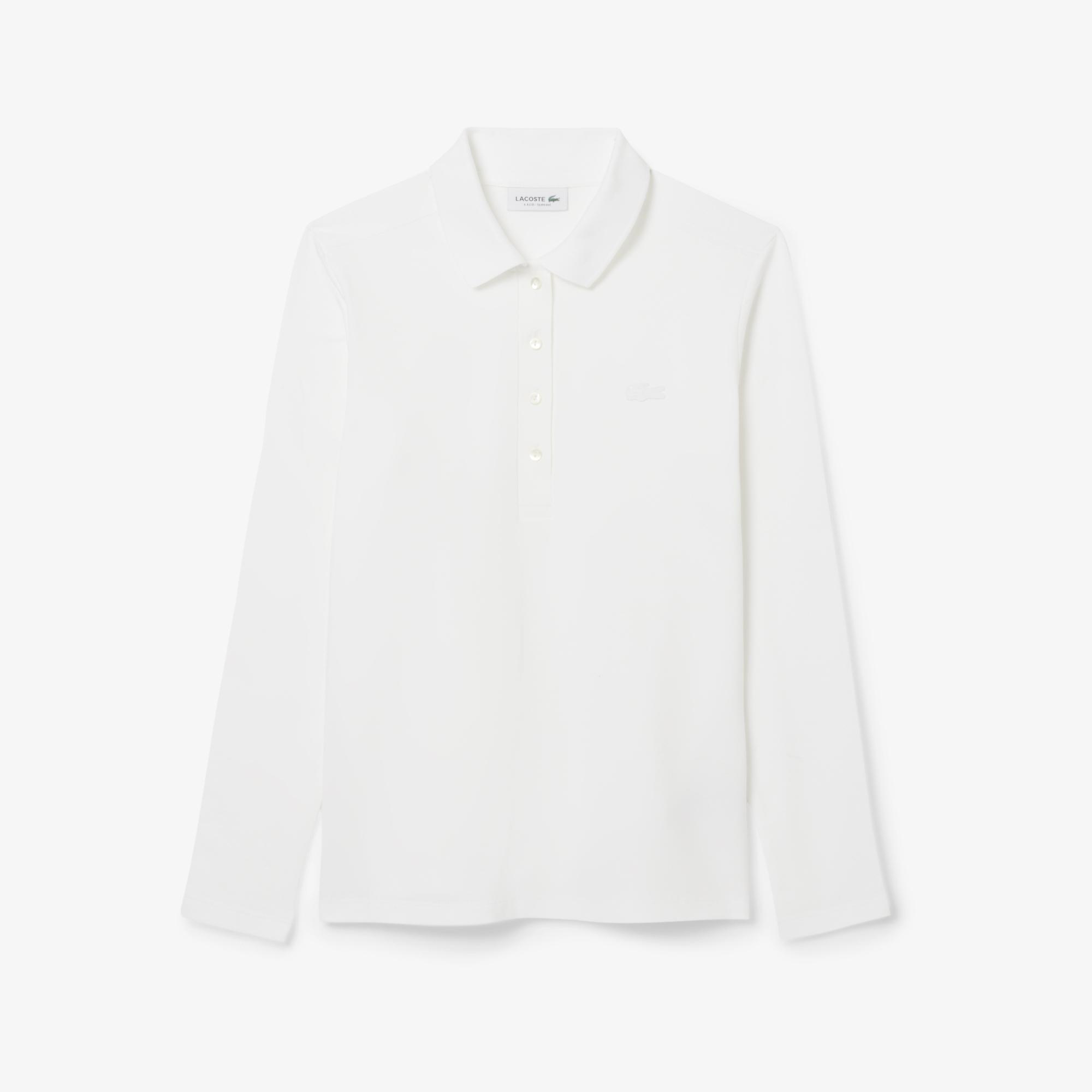 Lacoste Kadın Slim Fit Uzun Kollu Beyaz Polo