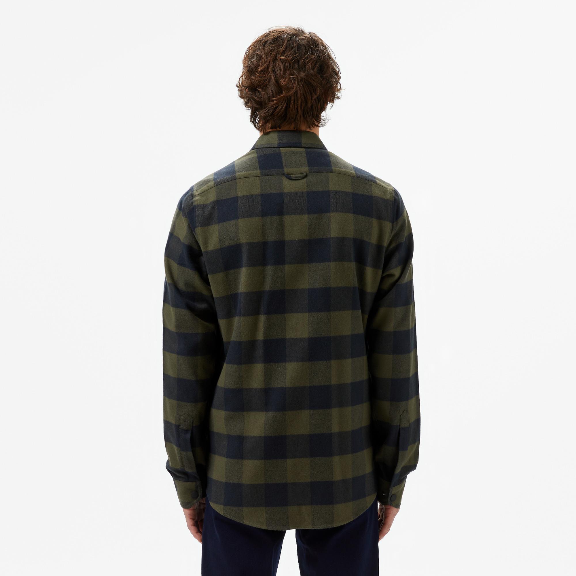 Erkek Slim Fit Ekose Yeşil Gömlek