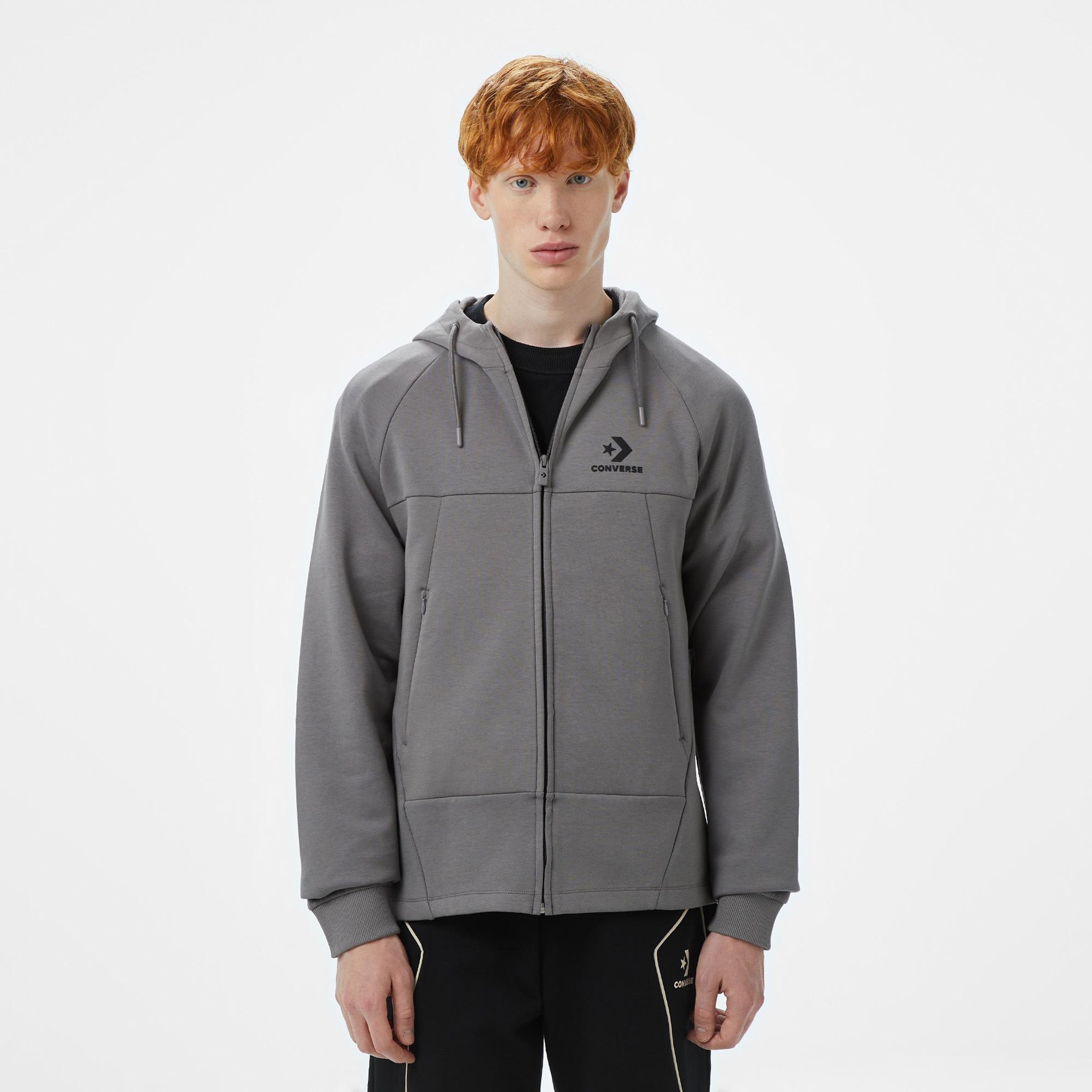 Converse Star Chevron Baskılı Regular Fit Erkek Gri Hoodie