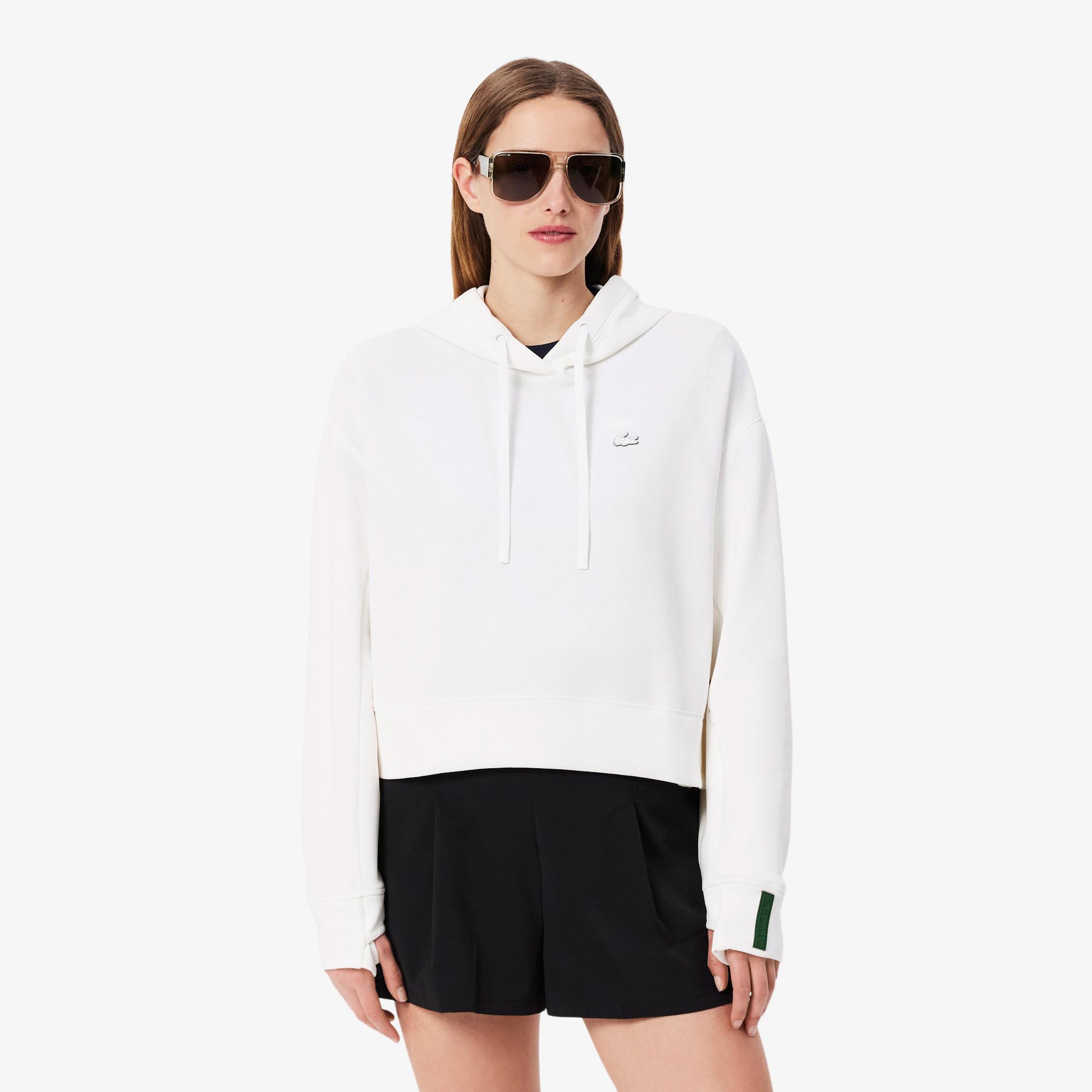 Lacoste Kadın Relaxed Fit Kapüşonlu Beyaz Sweatshirt
