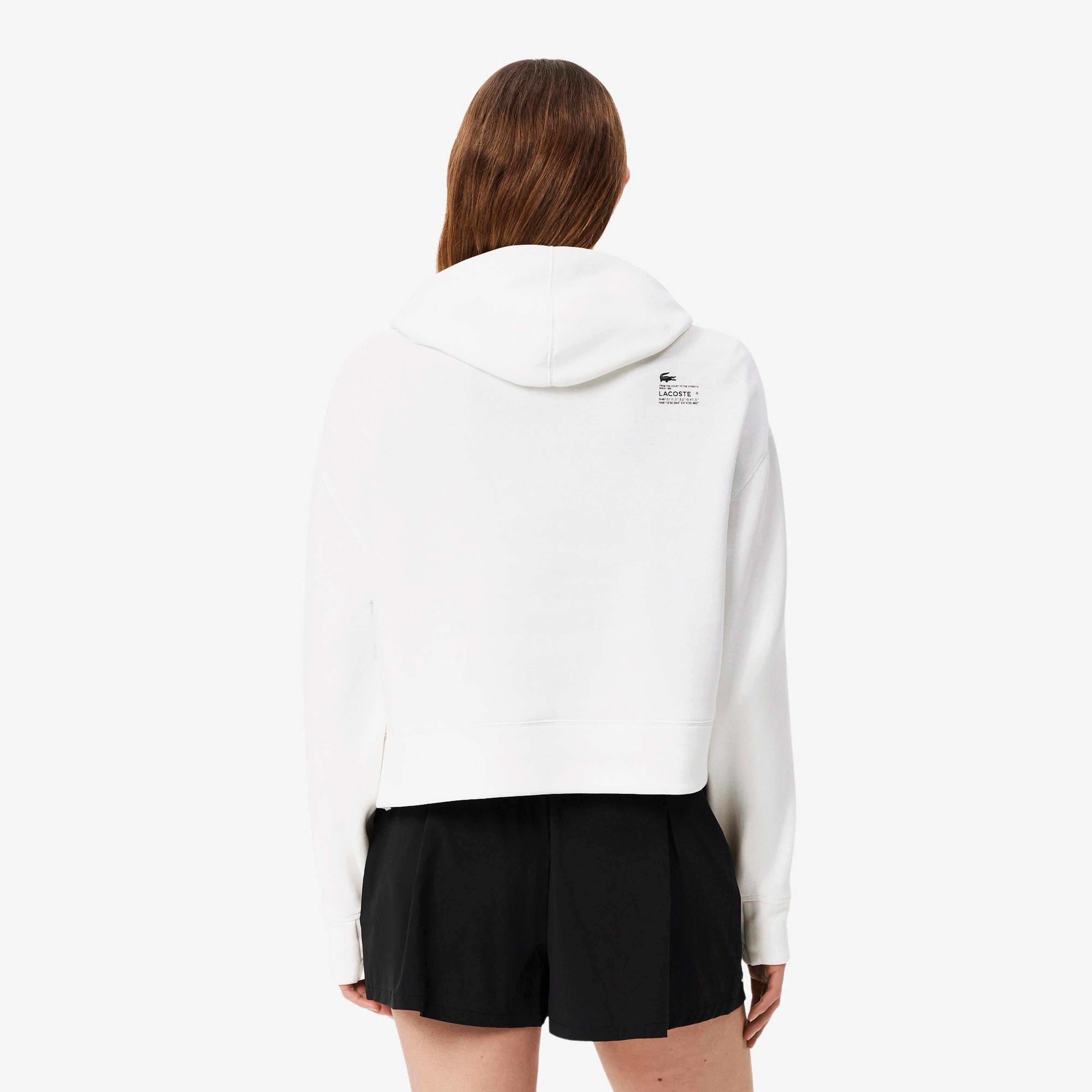 Lacoste Kadın Relaxed Fit Kapüşonlu Beyaz Sweatshirt