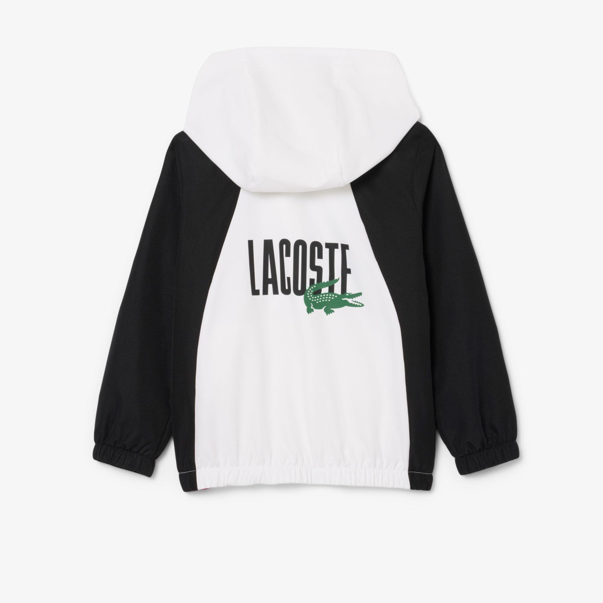 Lacoste Çocuk Kapüşonlu Renk Bloklu Beyaz Eşofman Takımı