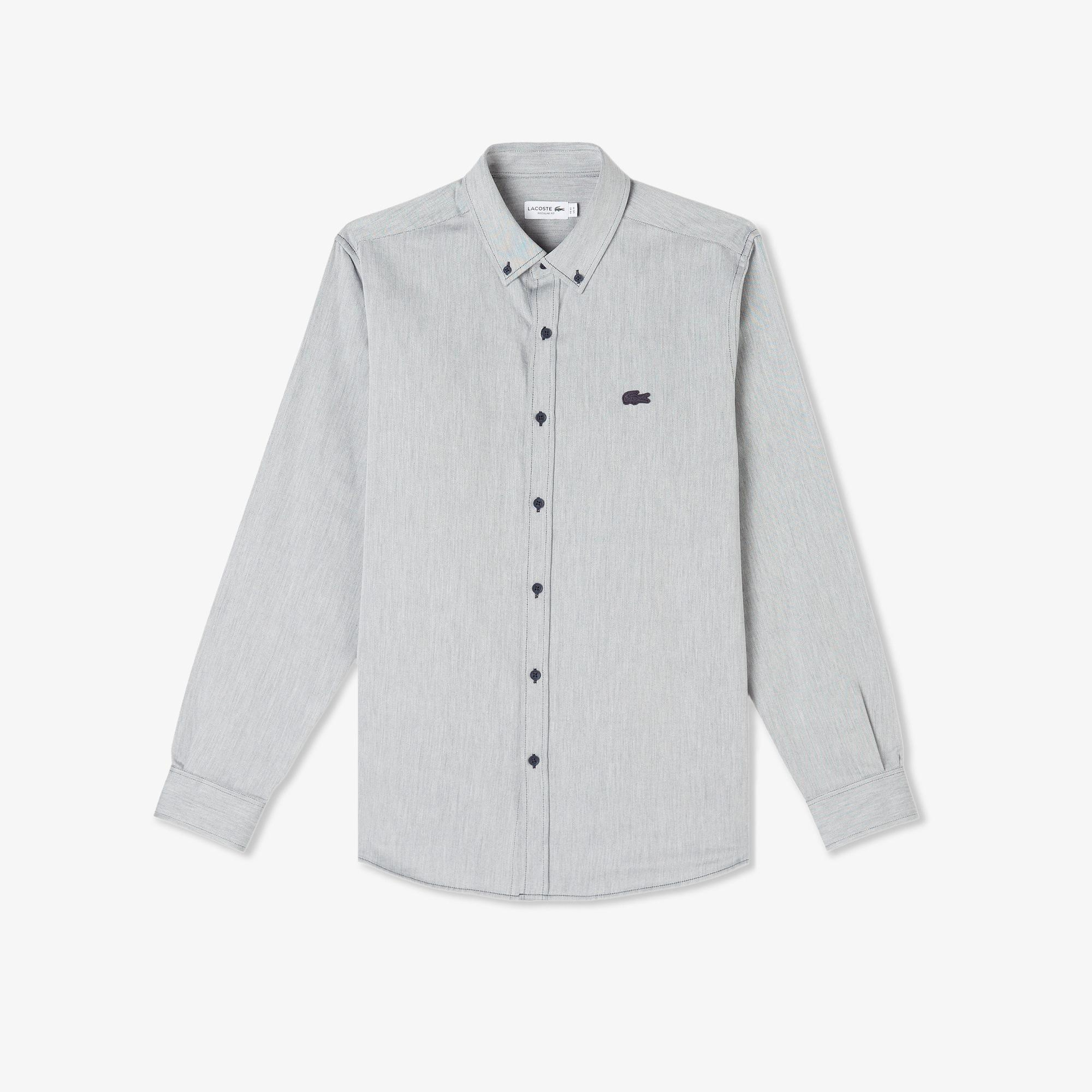 Lacoste Erkek Regular Fit Düğmeli Yaka Gri Gömlek