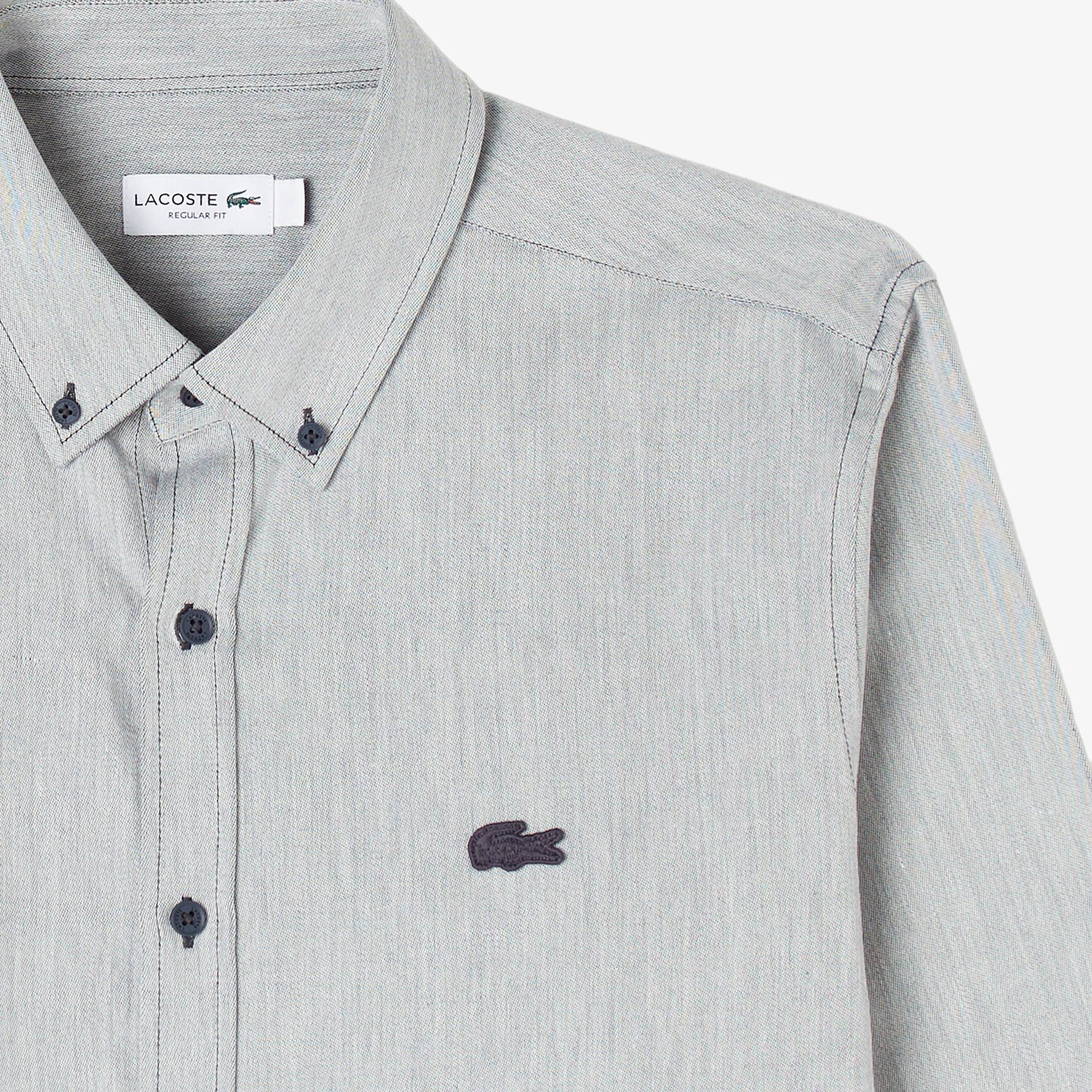 Lacoste Erkek Regular Fit Düğmeli Yaka Gri Gömlek