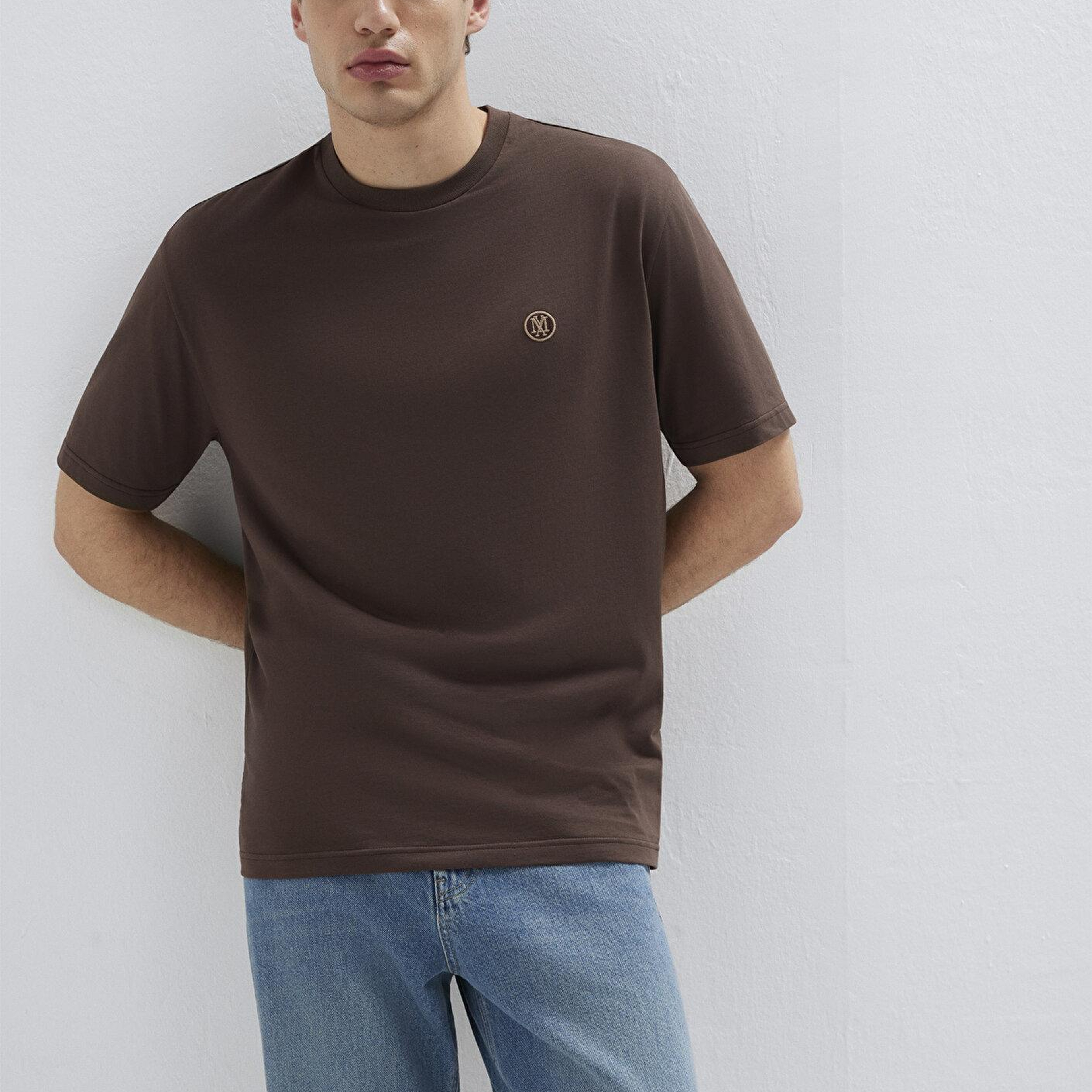 Mavi Mavi Logo İşlemeli Kahverengi Basic Tişört Loose Fit / Bol Rahat Kesim 067074-70251