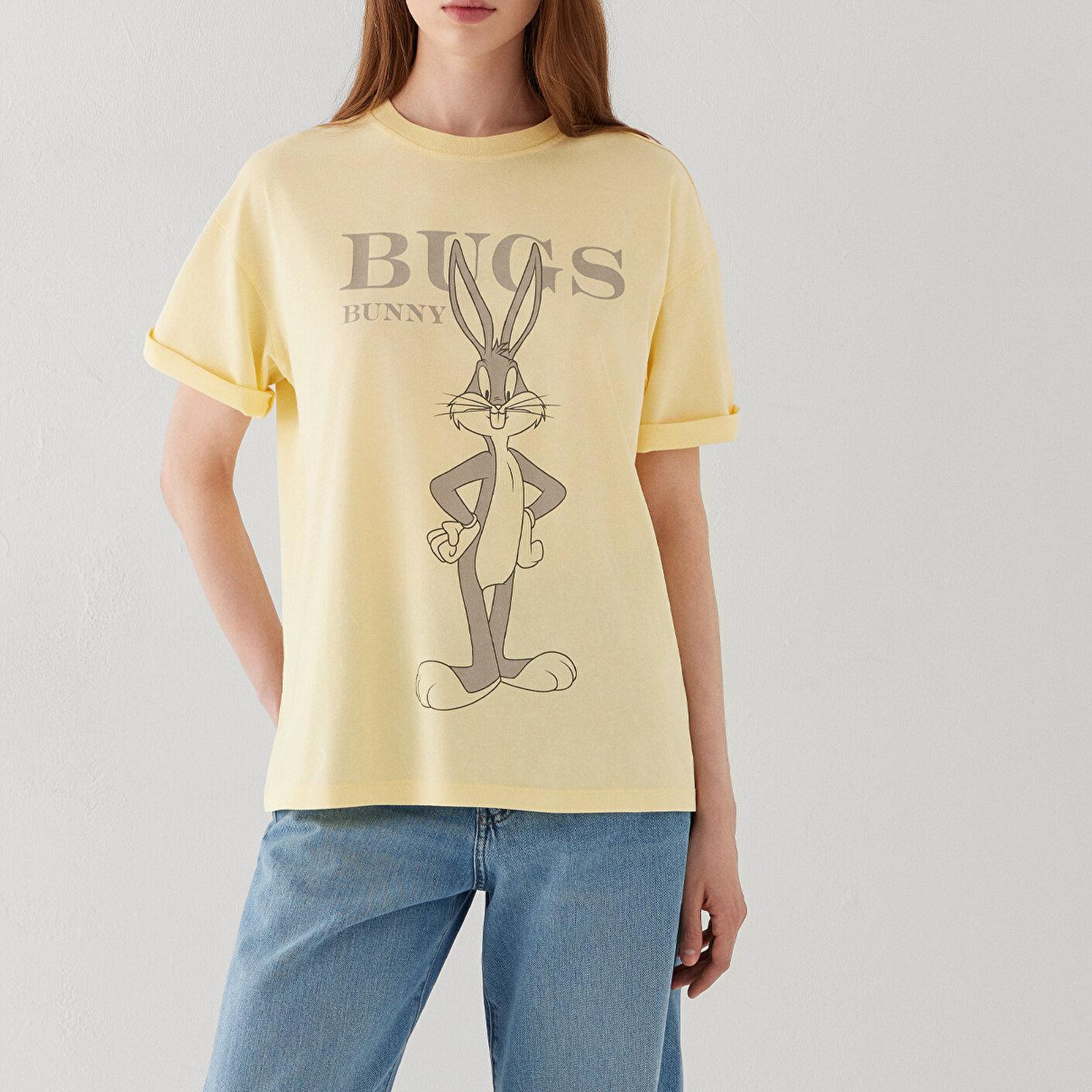 Mavi Bej Tişört Loose Fit / Bol Rahat Kesim 1614349-84571