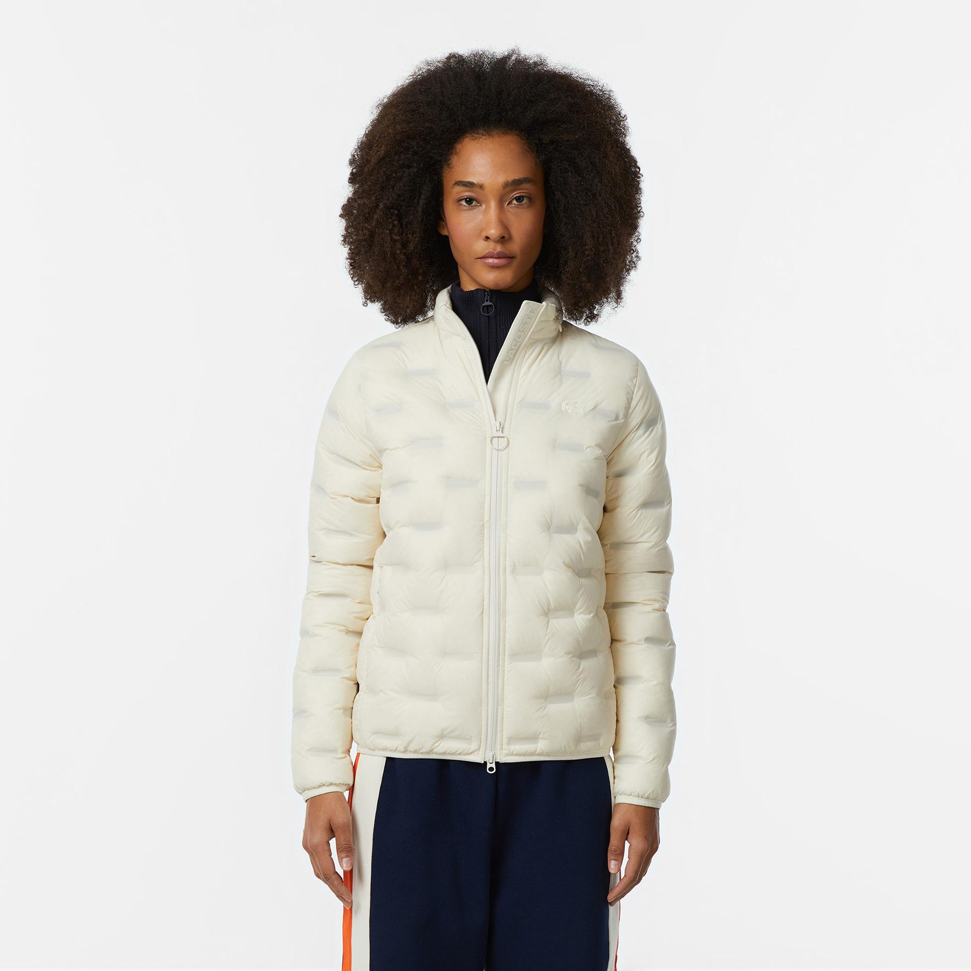 Lacoste Kadın Regular Fit Kapüşonlu Kapitone Beyaz Mont