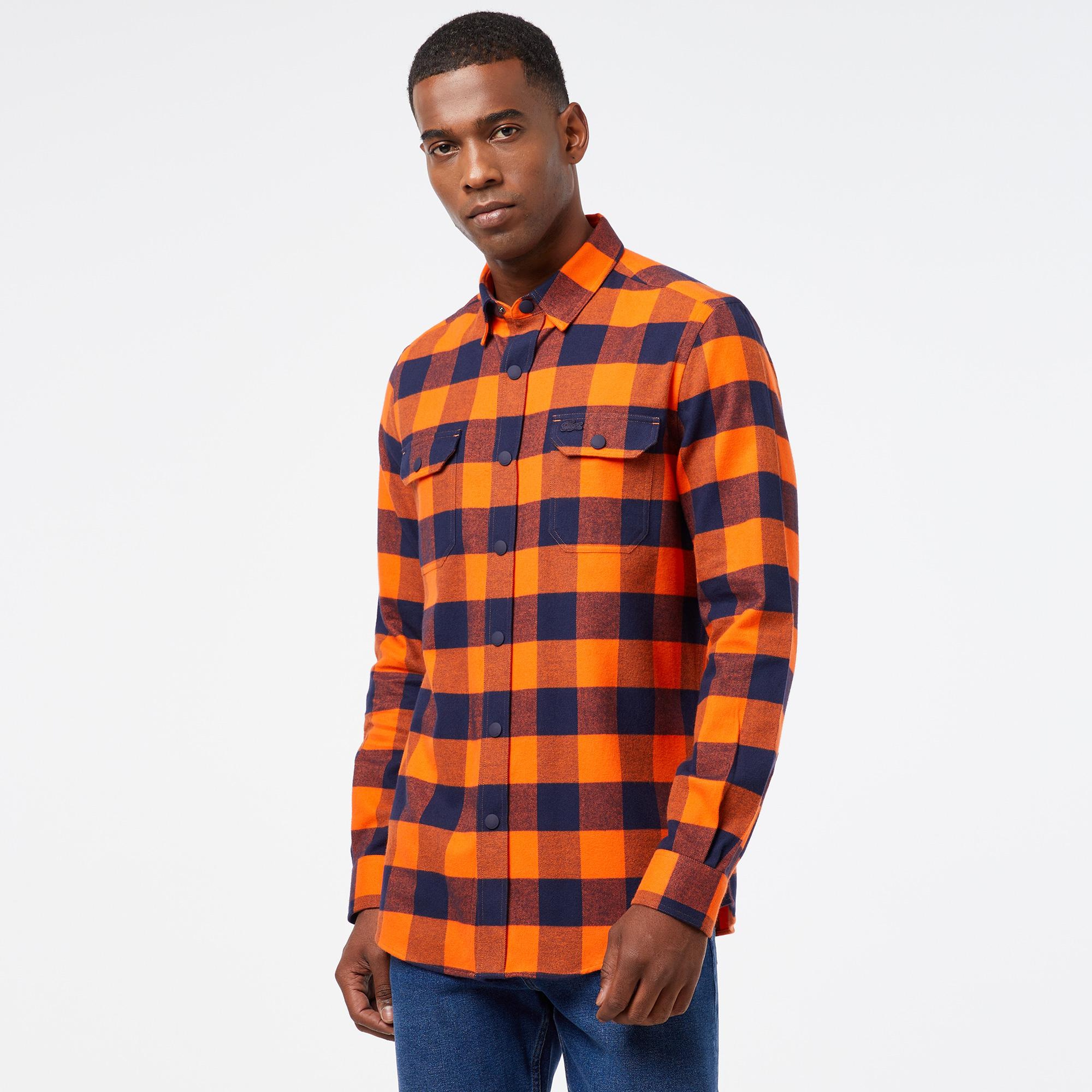 Erkek Slim Fit Ekose Lacivert Gömlek