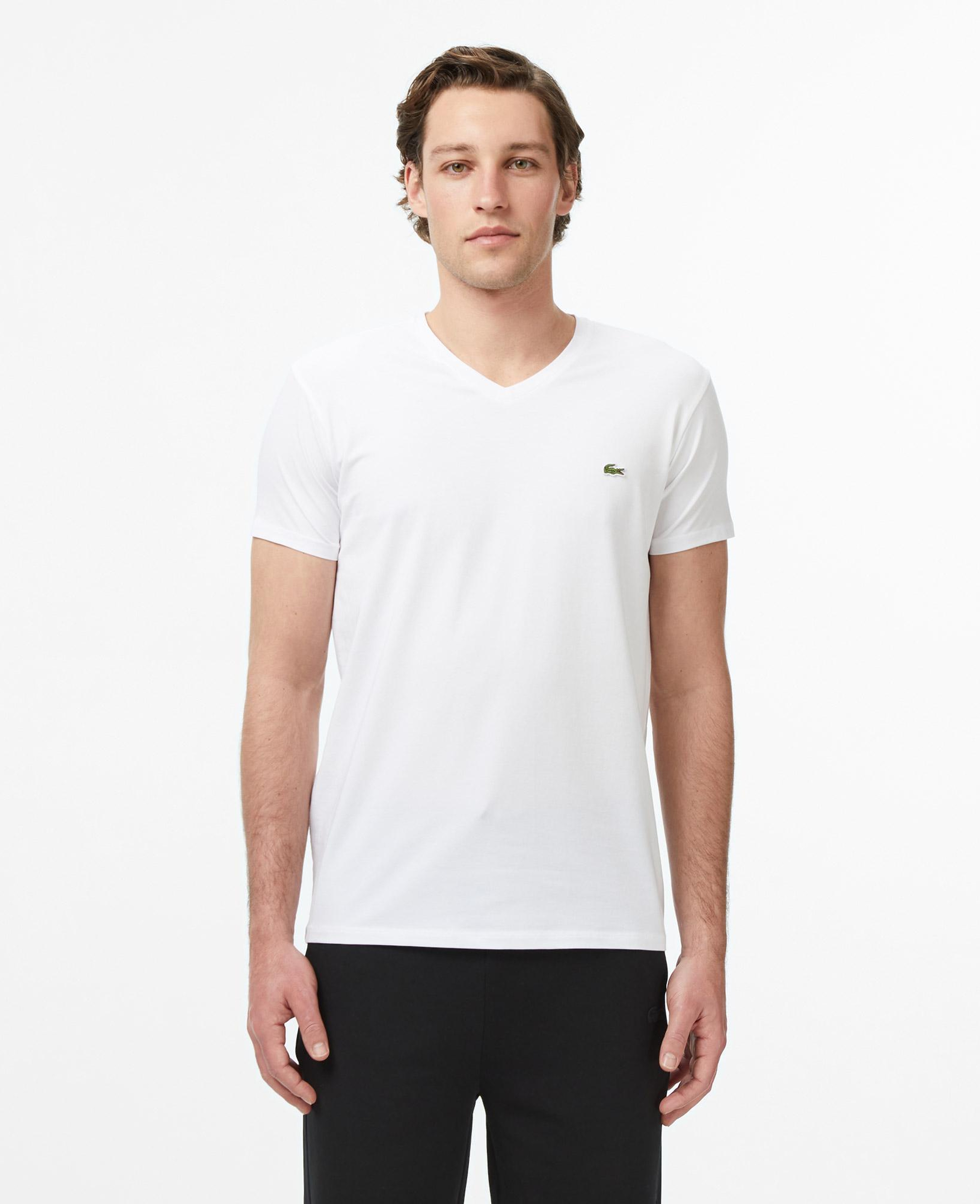 Erkek Slim Fit V Yaka Beyaz T-Shirt