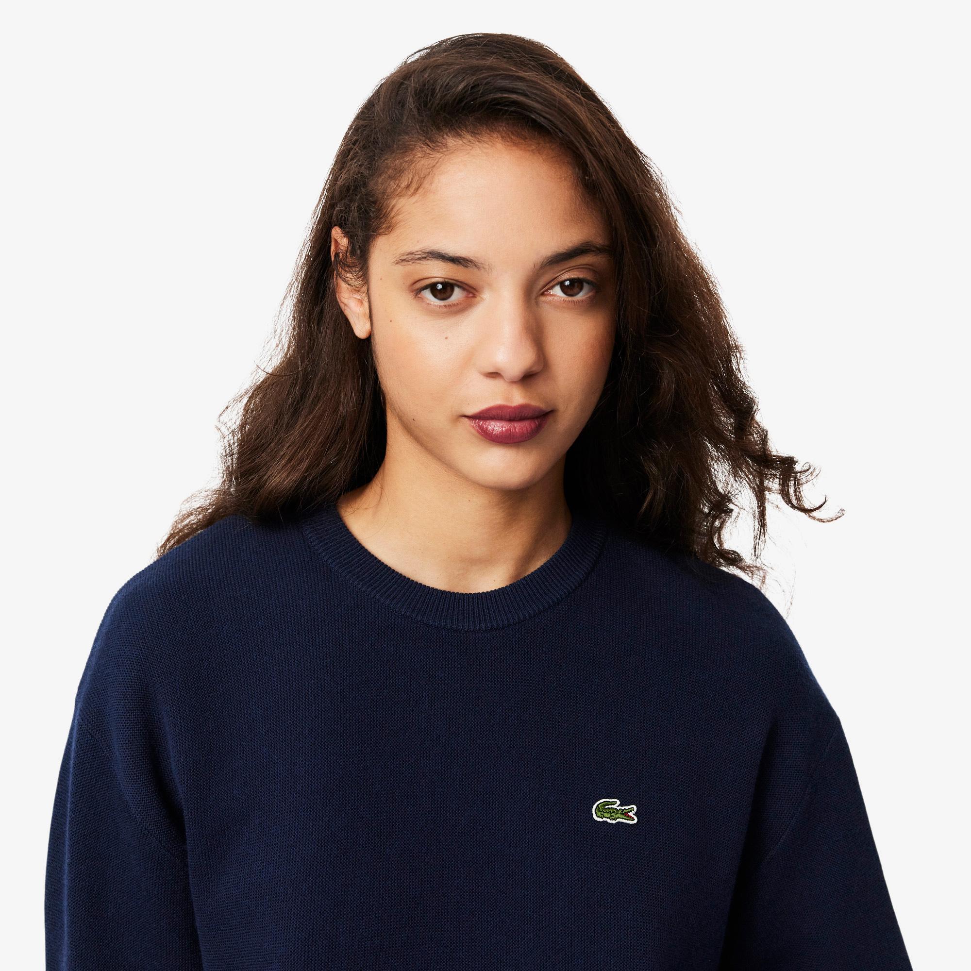 Lacoste Kadın Relaxed Fit Bisiklet Yaka Lacivert Kazak